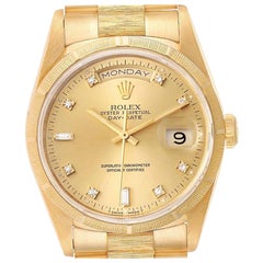 Rolex President Day-Date Yellow Gold Bark Diamond Dial Men's Watch 18248