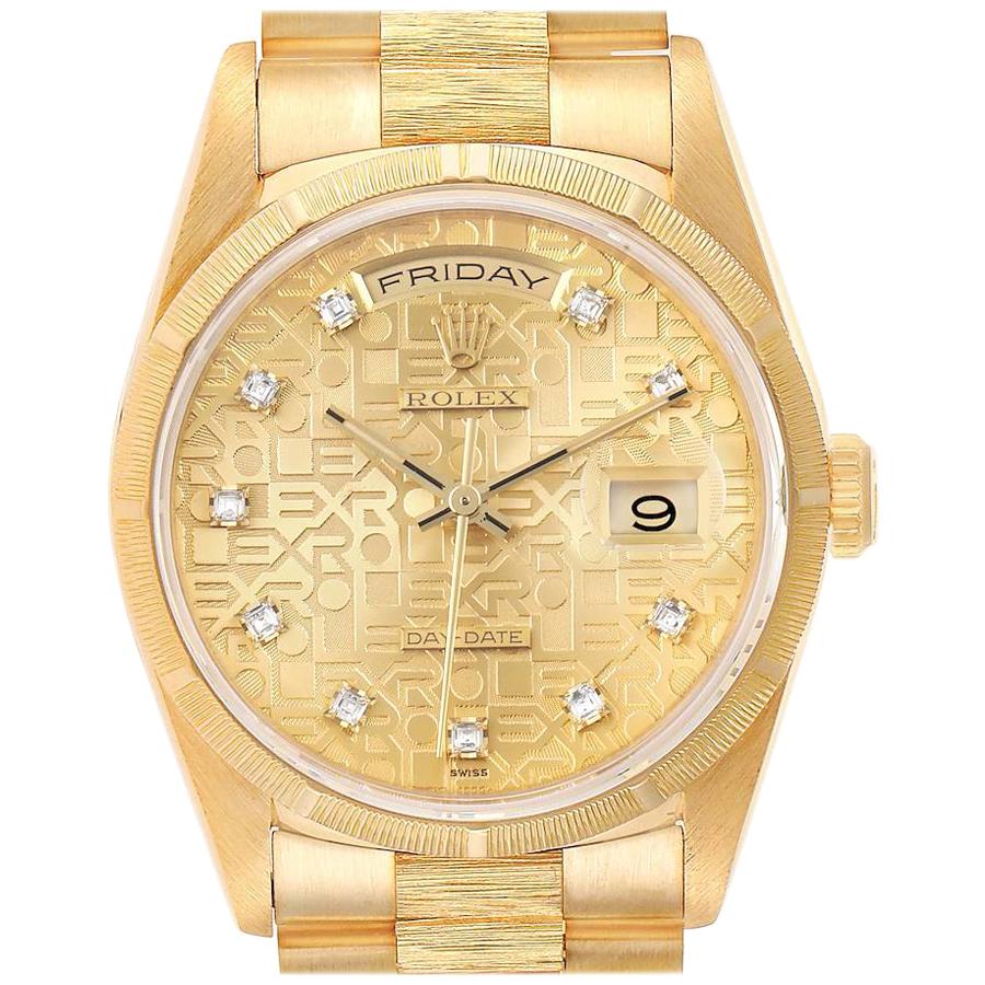 Rolex President Day-Date Yellow Gold Bark Diamond Dial Men's Watch 18248 For Sale