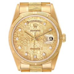 Rolex President Day-Date Yellow Gold Bark Diamond Dial Mens Watch 18248