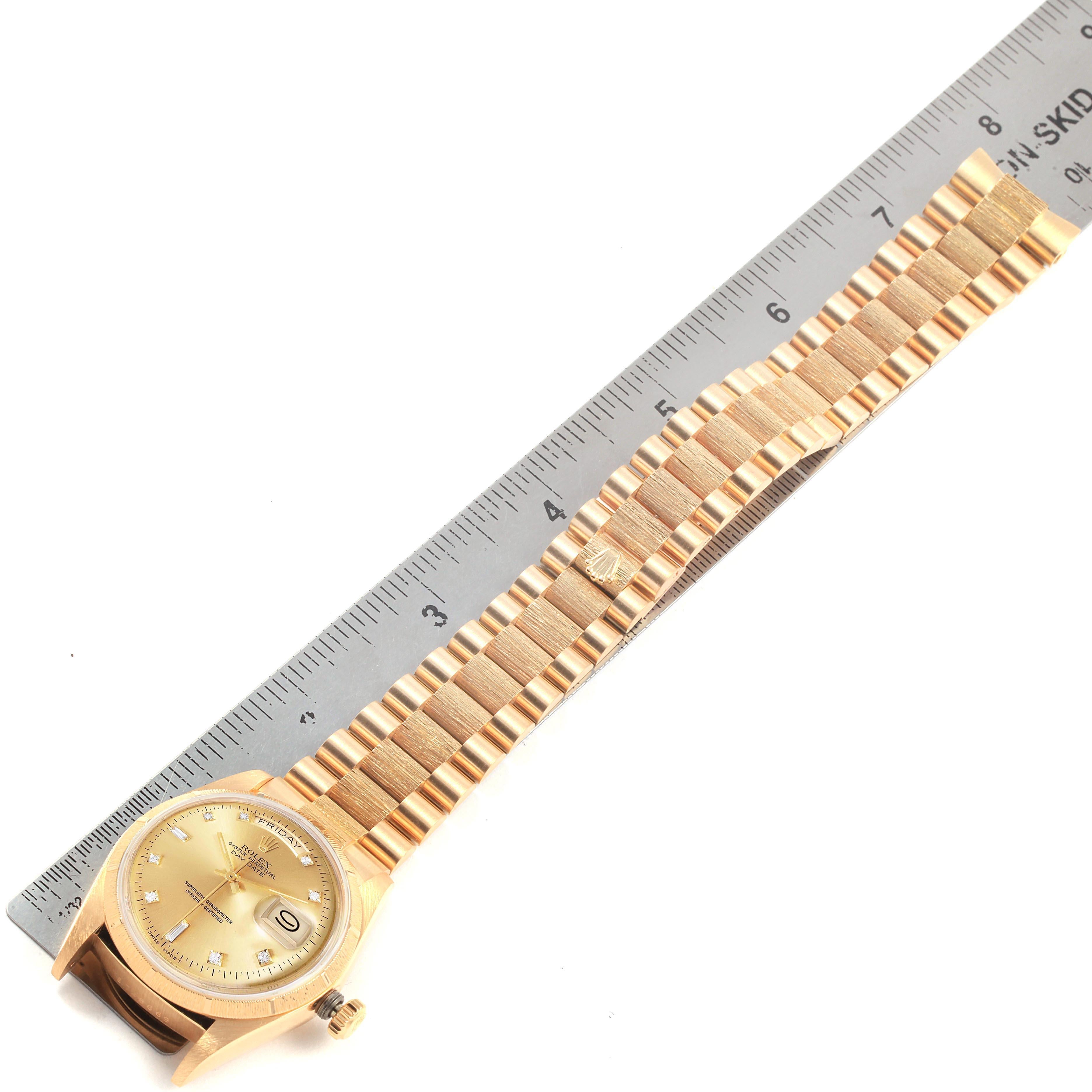 Rolex President Day-Date Yellow Gold Bark Finish Diamond Men's Watch 18078 For Sale 7