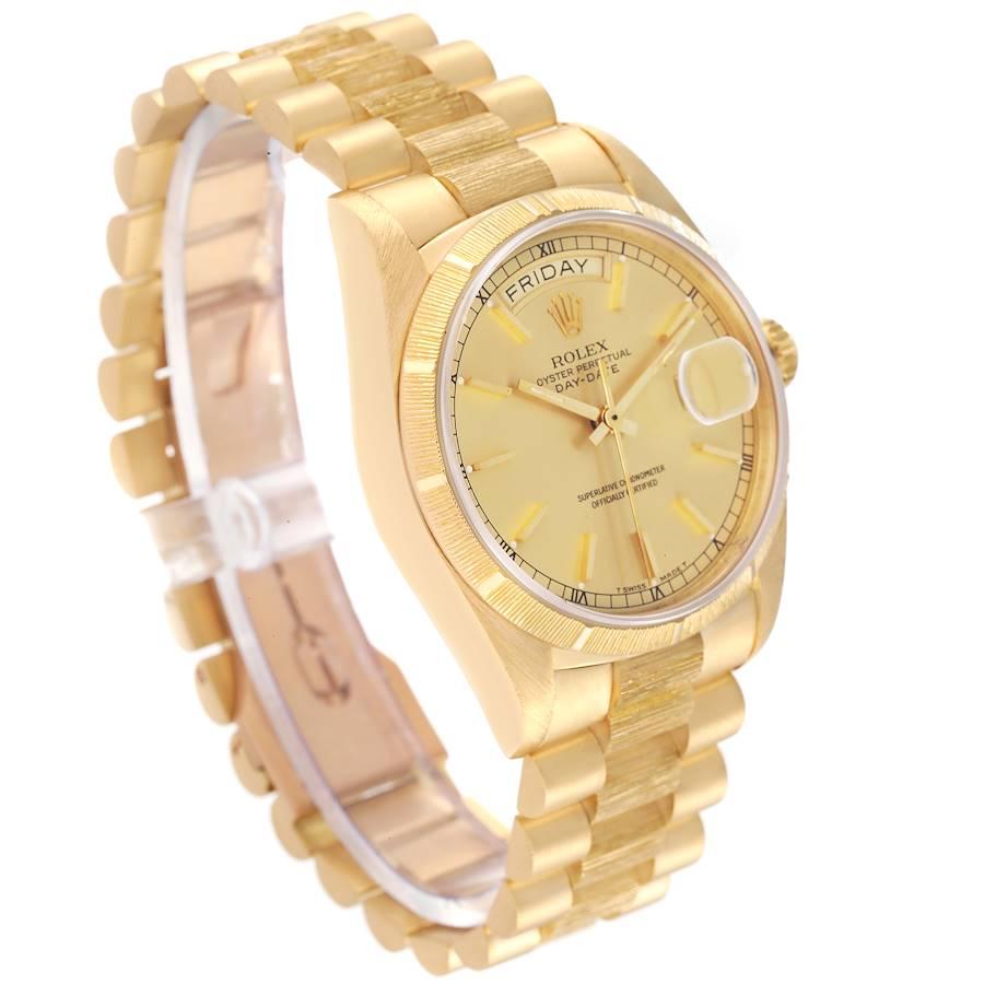 Rolex President Day-Date Yellow Gold Bark Finish Mens Watch 18078 In Excellent Condition In Atlanta, GA