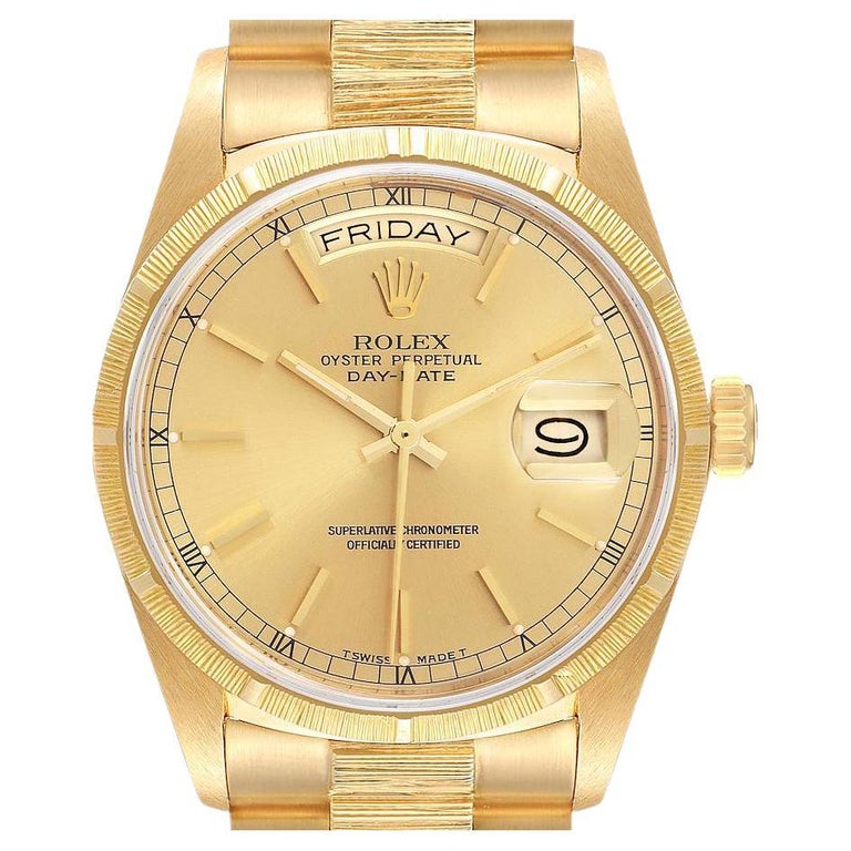 Rolex President Day-Date Yellow Gold Bark Finish Mens Watch 18078 For ...