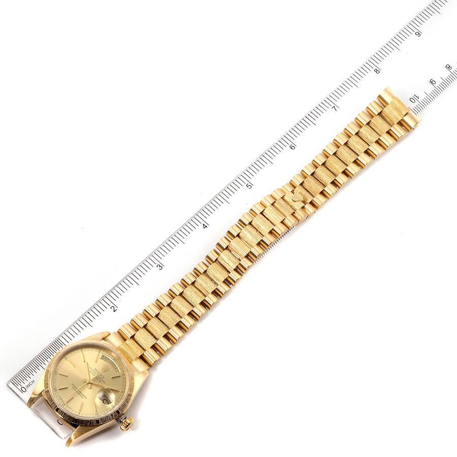 Rolex President Day-Date Yellow Gold Bark Finish Men's Watch 18078 Papers For Sale 7