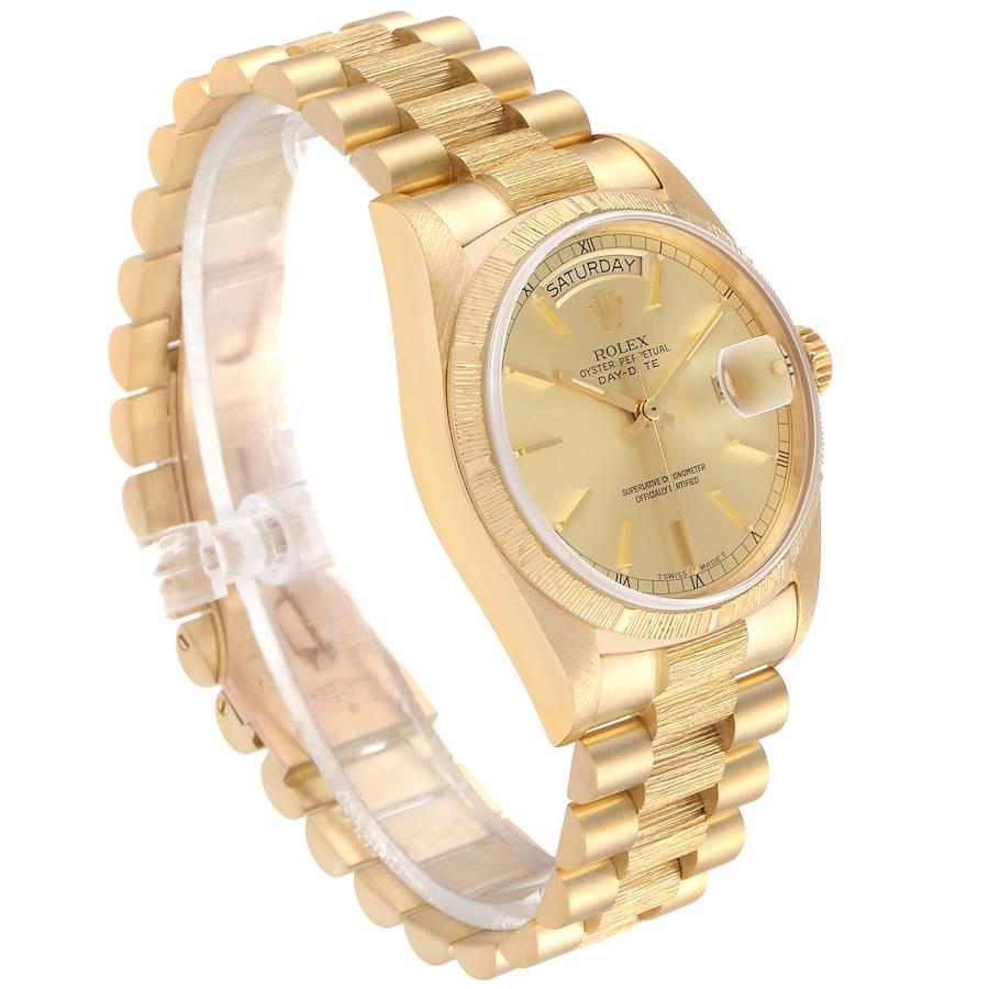 Rolex President Day-Date Yellow Gold Bark Finish Men's Watch 18078 Papers In Excellent Condition For Sale In Atlanta, GA