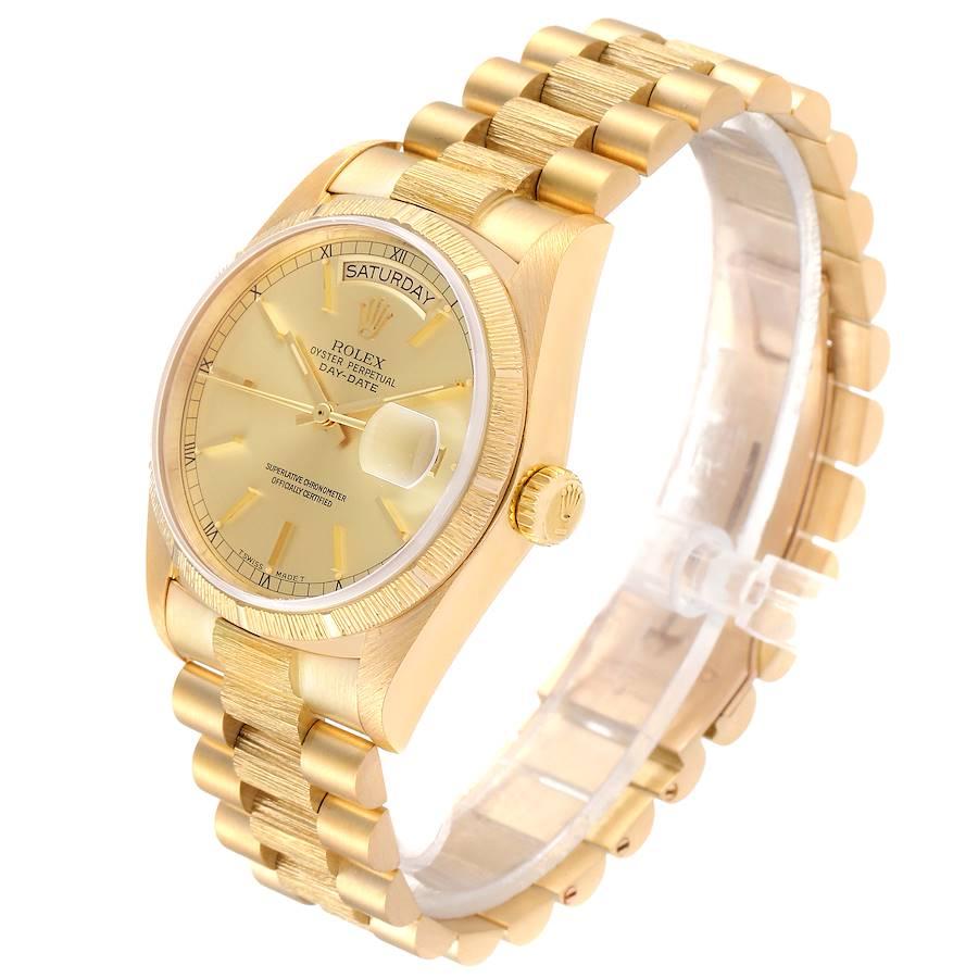 Rolex President Day-Date Yellow Gold Bark Finish Men's Watch 18078 Papers For Sale 1