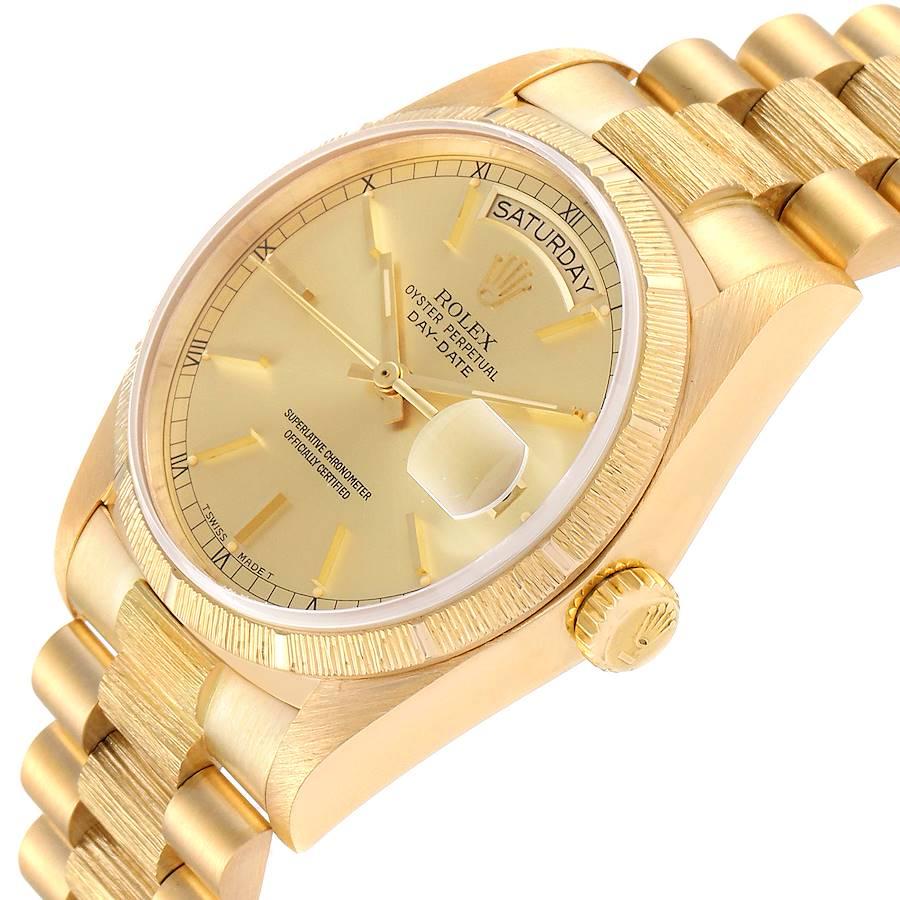 Rolex President Day-Date Yellow Gold Bark Finish Men's Watch 18078 Papers For Sale 2