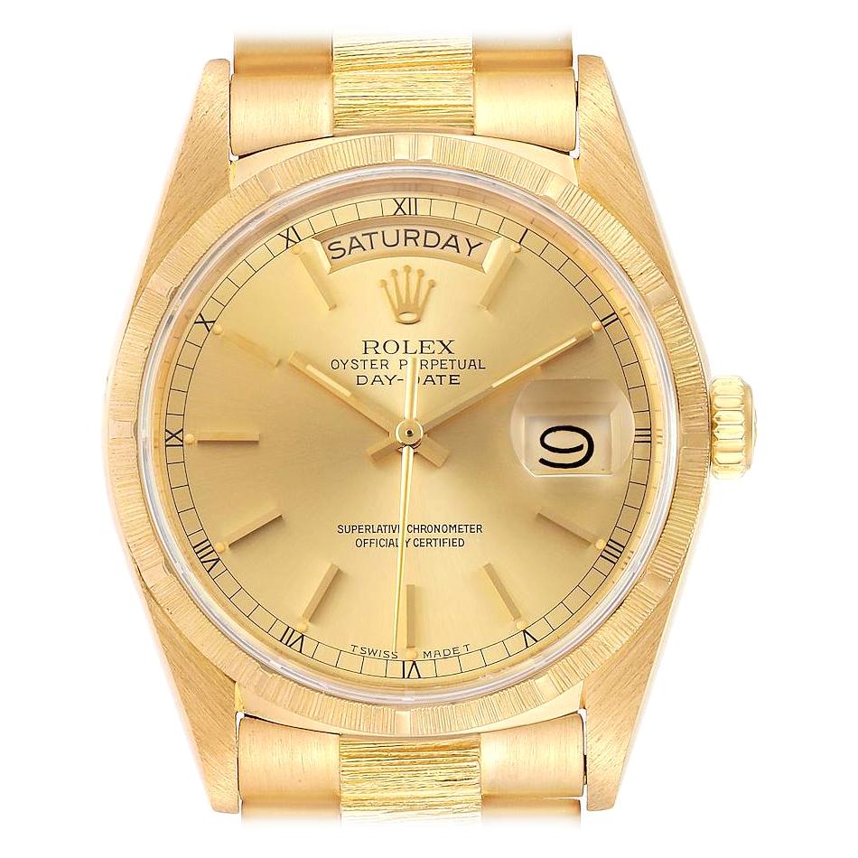Rolex President Day-Date Yellow Gold Bark Finish Men's Watch 18078 Papers For Sale