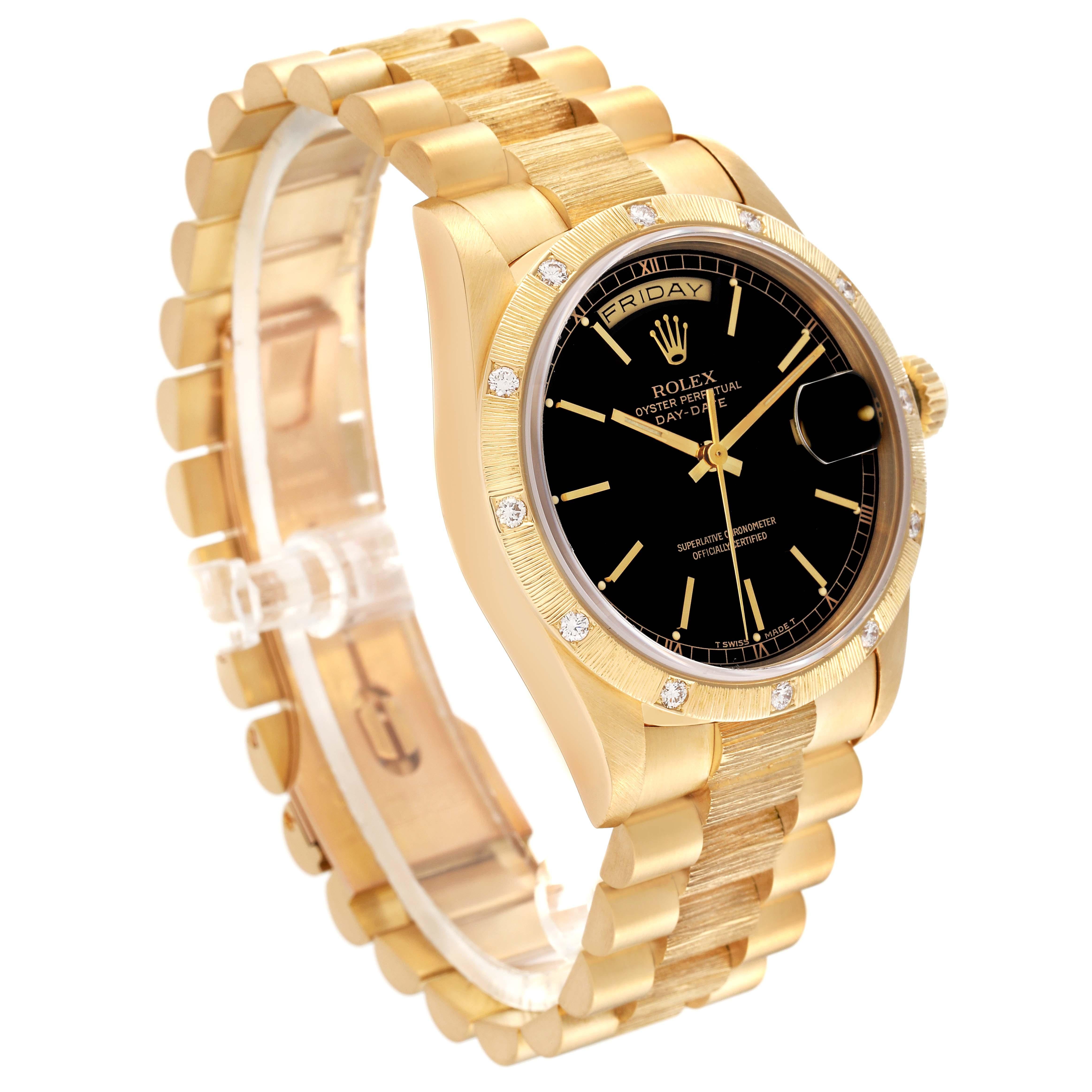 Rolex President Day-Date Yellow Gold Black Dial Diamond Mens Watch 18308 For Sale 6