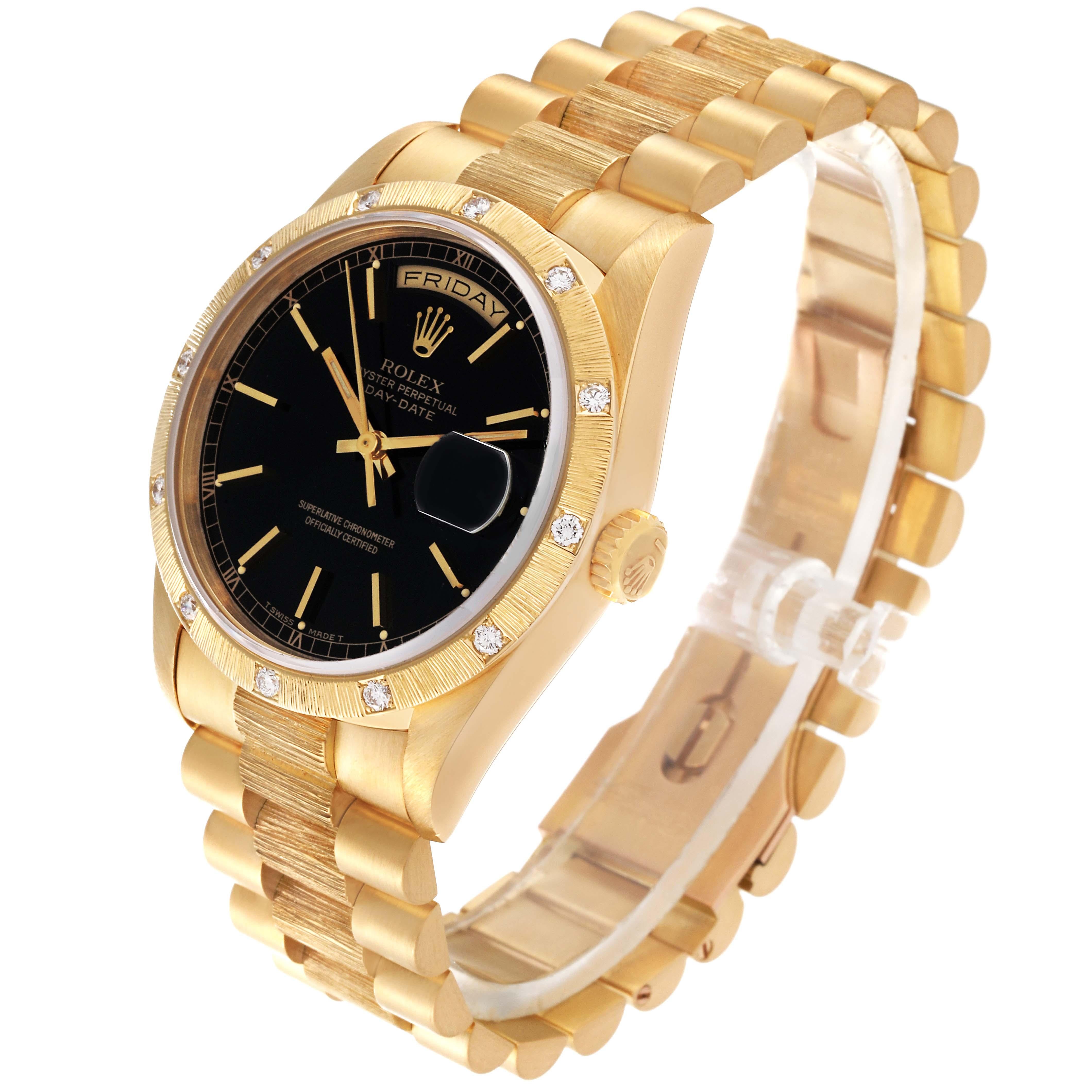 Rolex President Day-Date Yellow Gold Black Dial Diamond Mens Watch 18308 For Sale 7