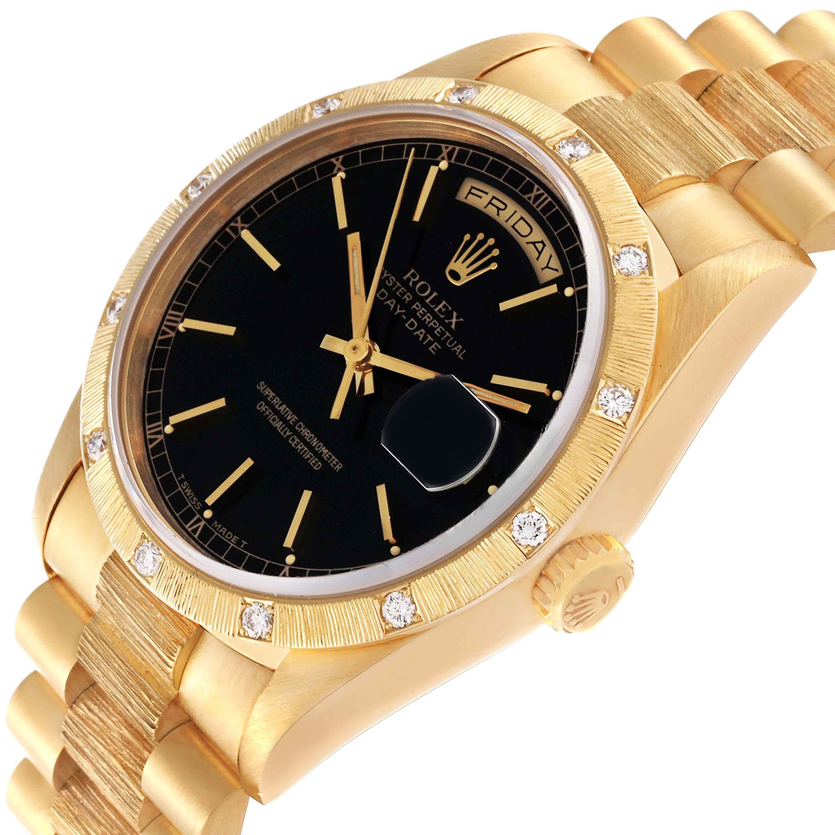 Rolex President Day-Date Yellow Gold Black Dial Diamond Mens Watch 18308 For Sale 1