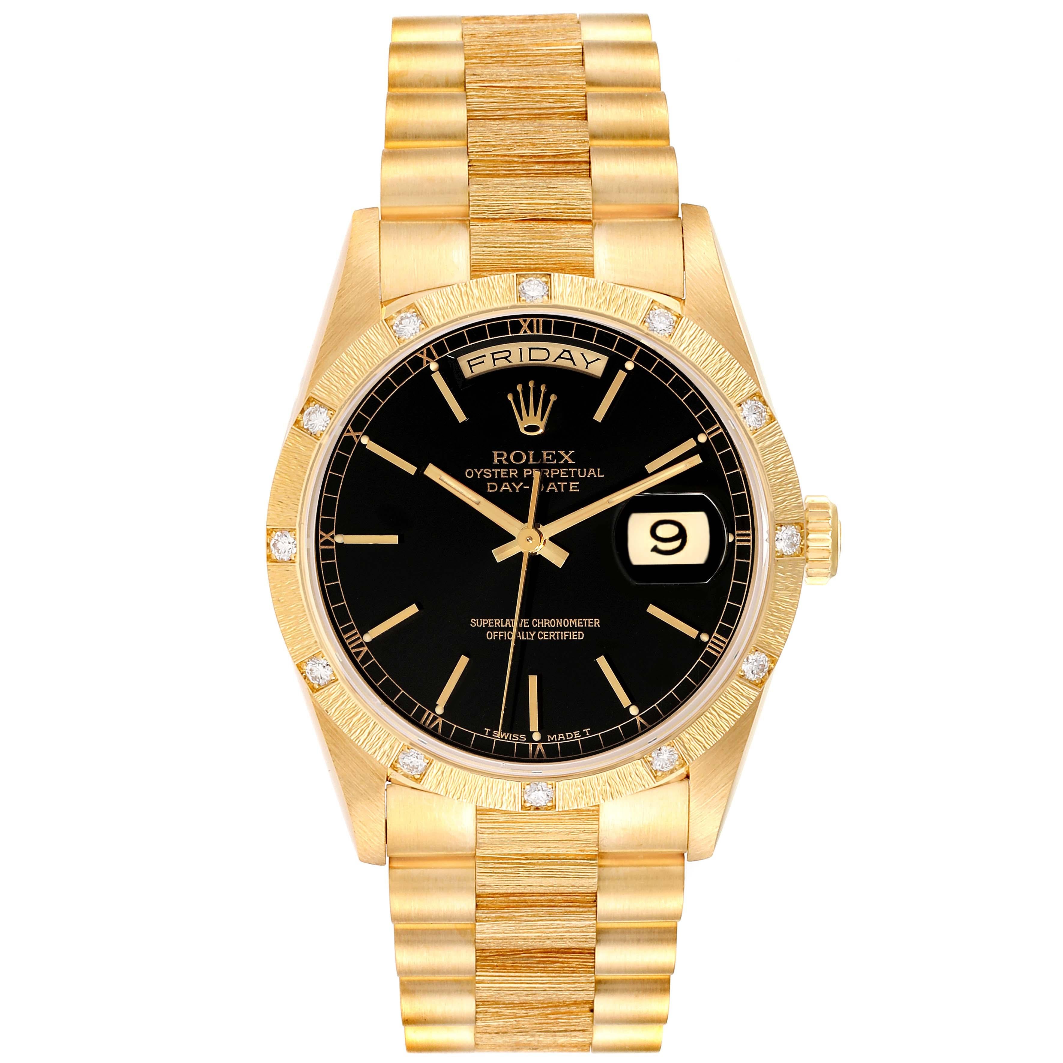 Rolex President Day-Date Yellow Gold Black Dial Diamond Mens Watch 18308 For Sale 5