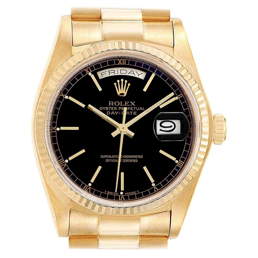 Rolex President Day-Date Yellow Gold Black Dial Men’s Watch 18038