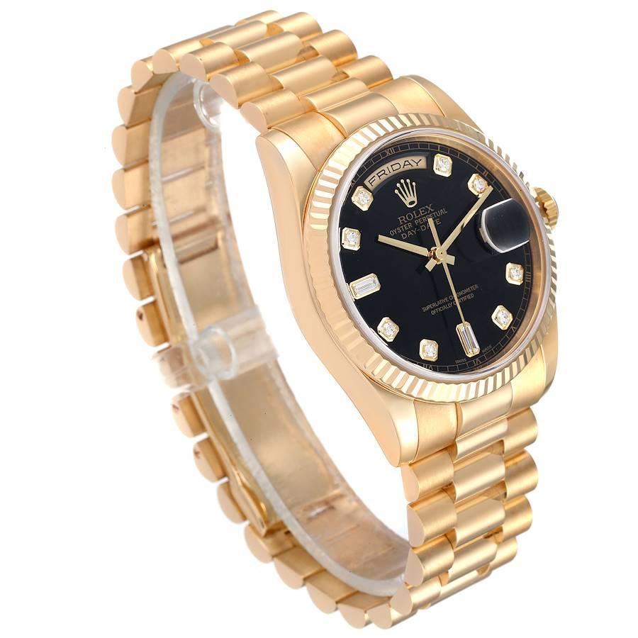 Rolex President Day Date Yellow Gold Black Diamond Dial Mens Watch 118238 In Excellent Condition For Sale In Atlanta, GA