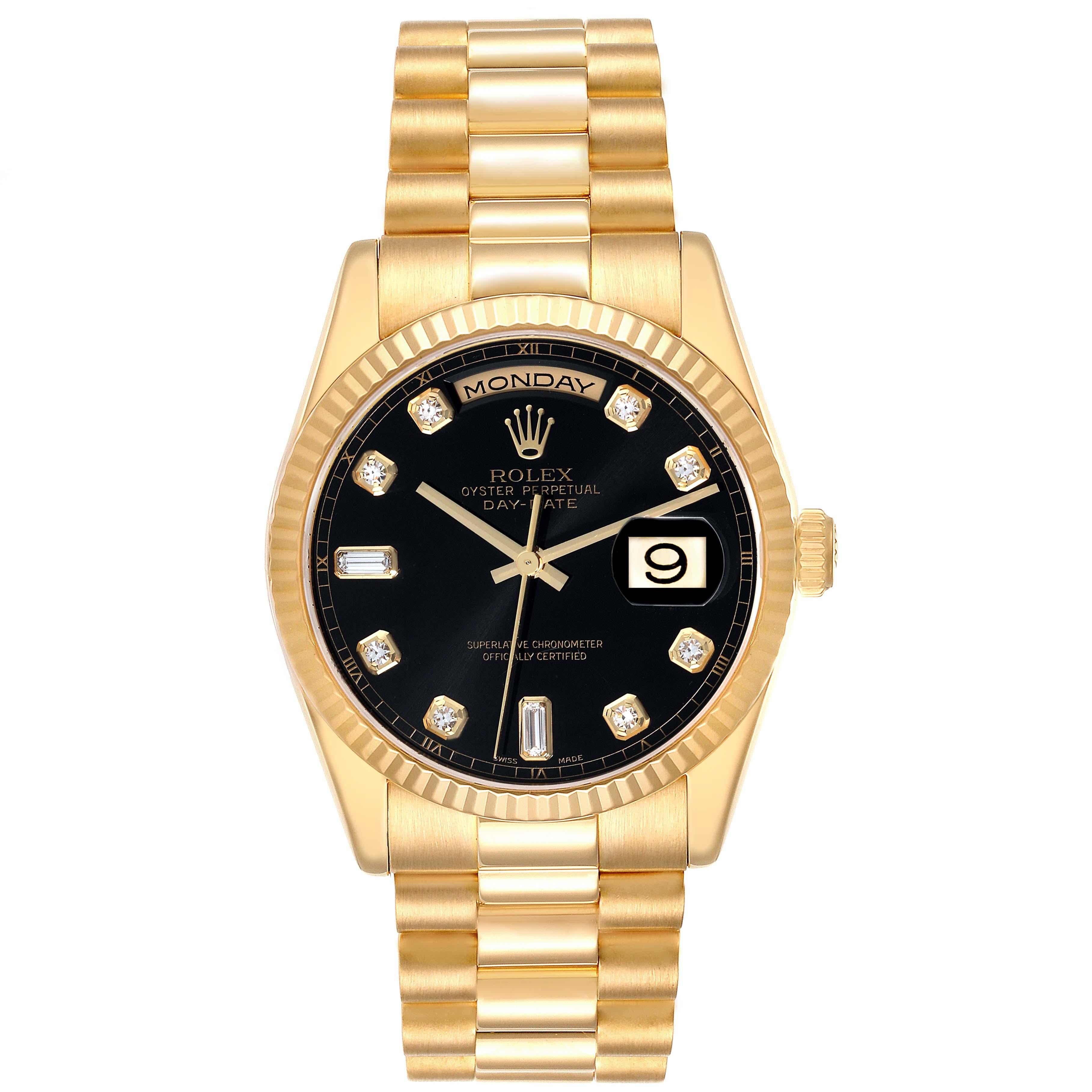 Rolex President Day Date Yellow Gold Black Diamond Dial Mens Watch 118238 In Good Condition In Atlanta, GA