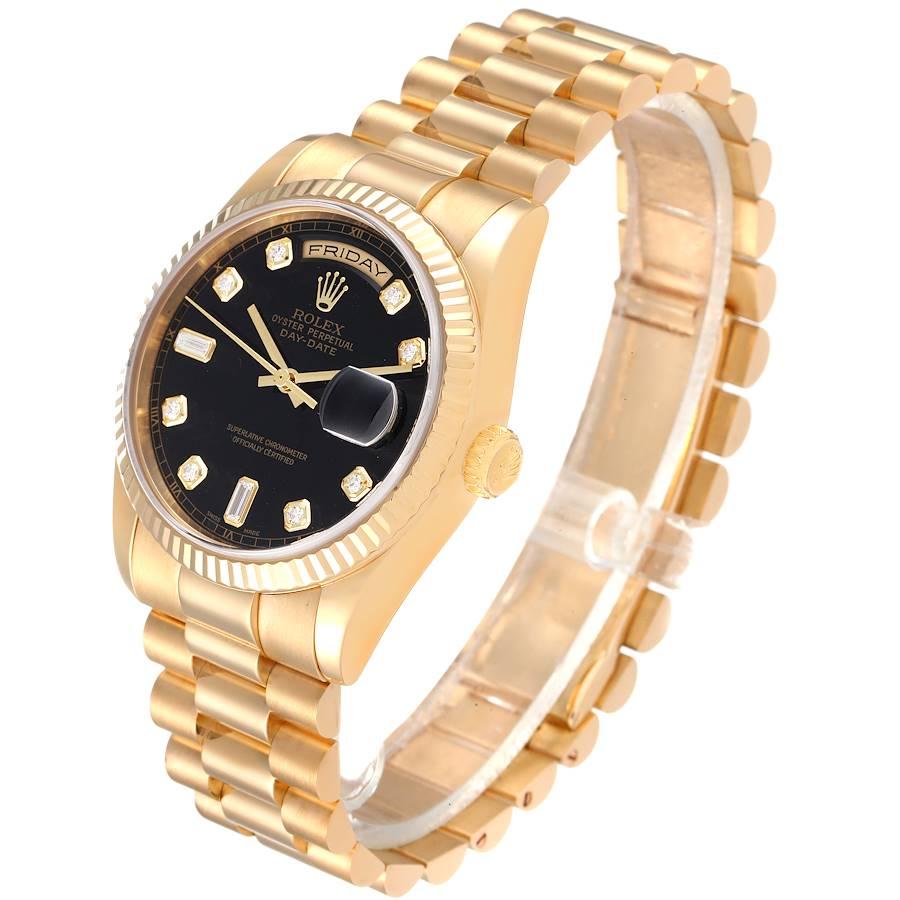 Men's Rolex President Day Date Yellow Gold Black Diamond Dial Mens Watch 118238 For Sale