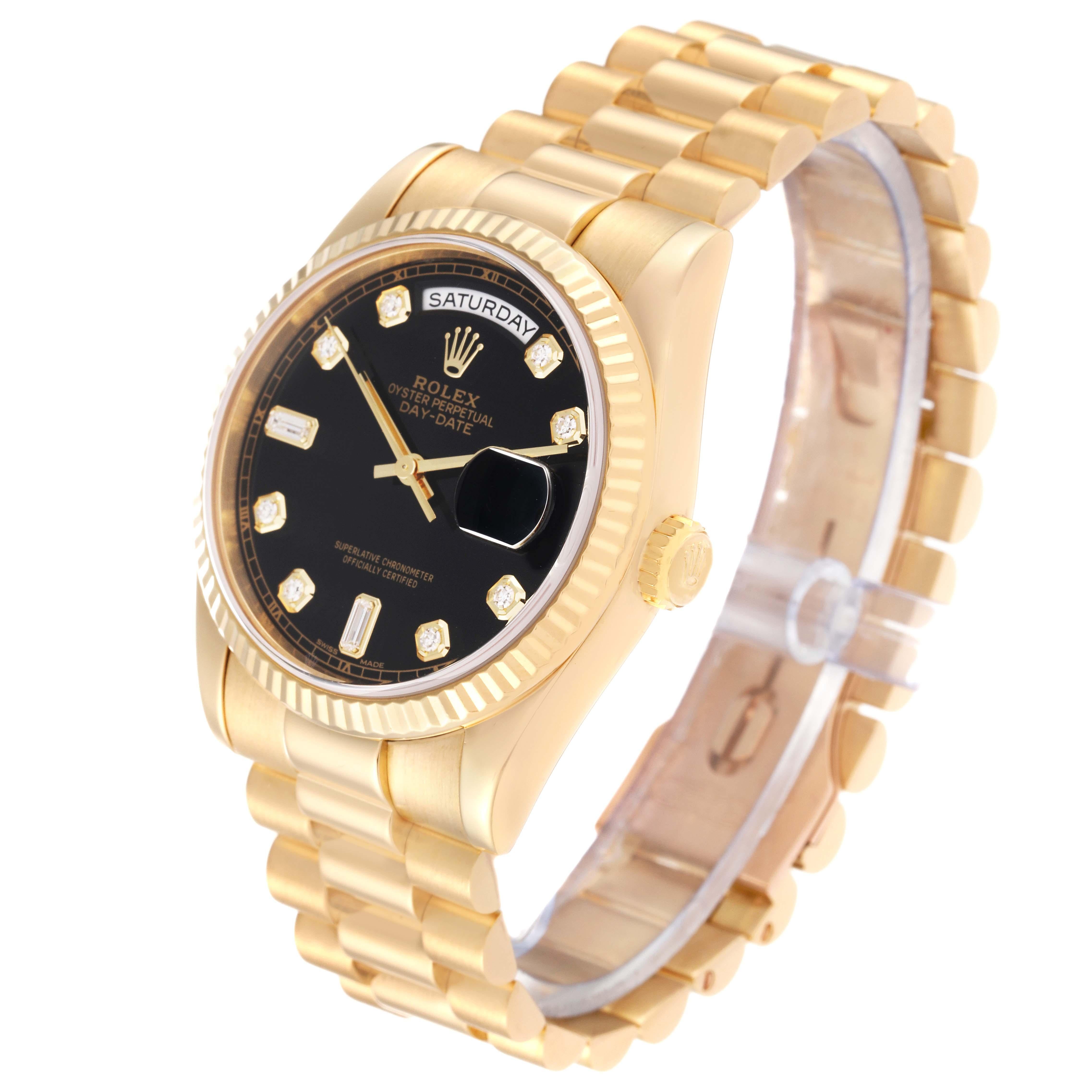 Rolex President Day Date Yellow Gold Black Diamond Dial Mens Watch 118238 In Excellent Condition In Atlanta, GA