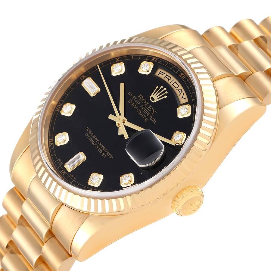 Rolex President Day Date Yellow Gold Black Diamond Dial Mens Watch 118238 For Sale 1