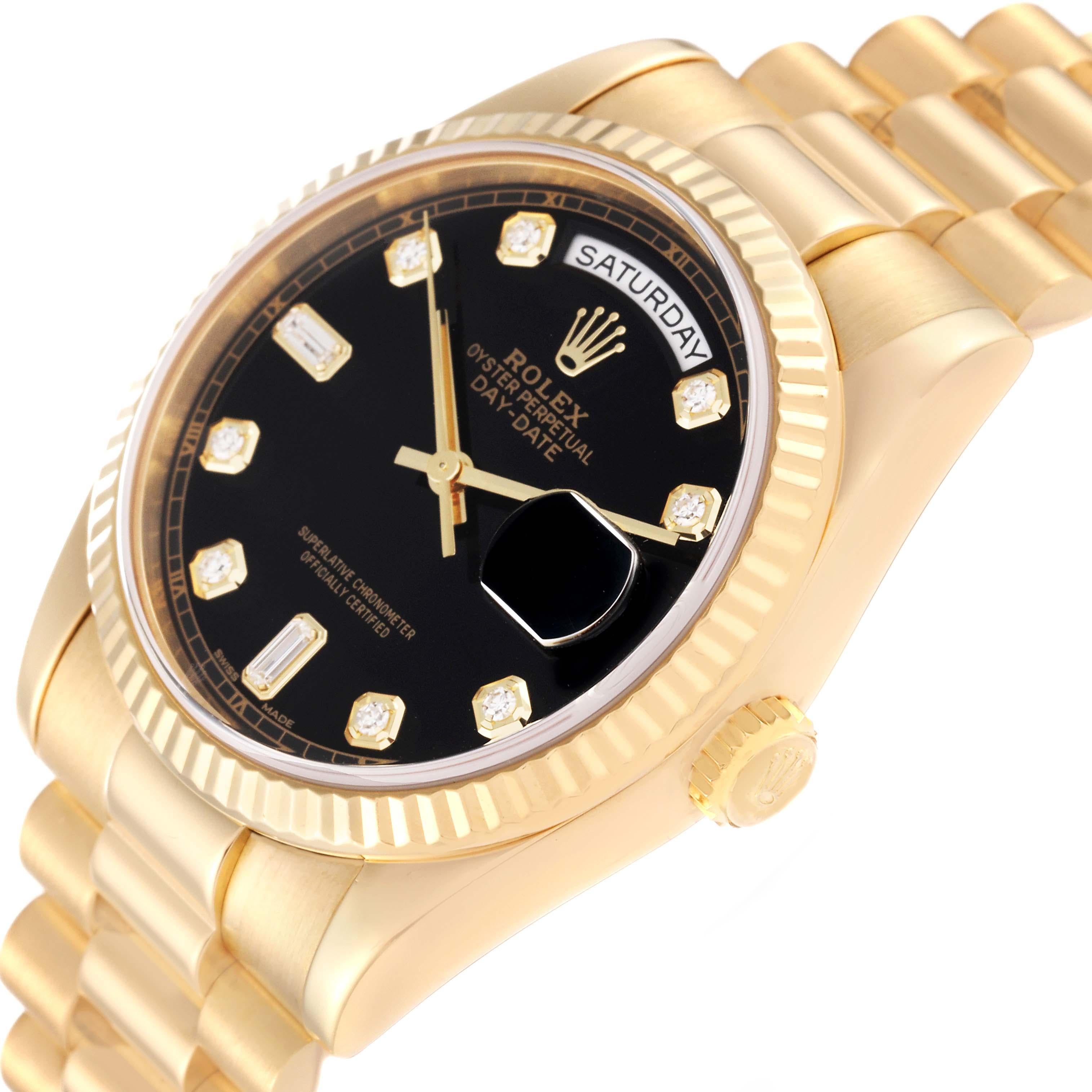 Men's Rolex President Day Date Yellow Gold Black Diamond Dial Mens Watch 118238