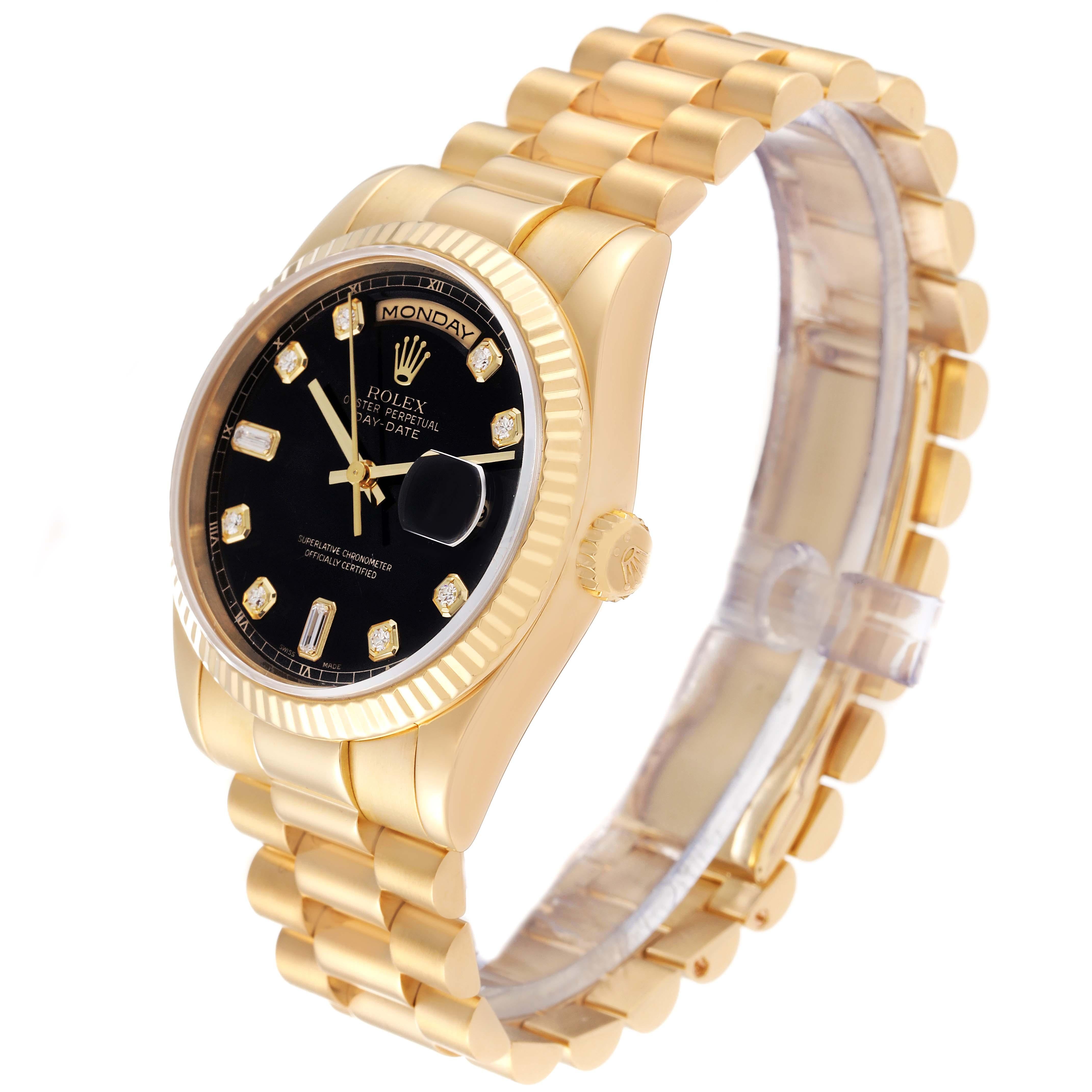 Rolex President Day Date Yellow Gold Black Diamond Dial Mens Watch 118238 1