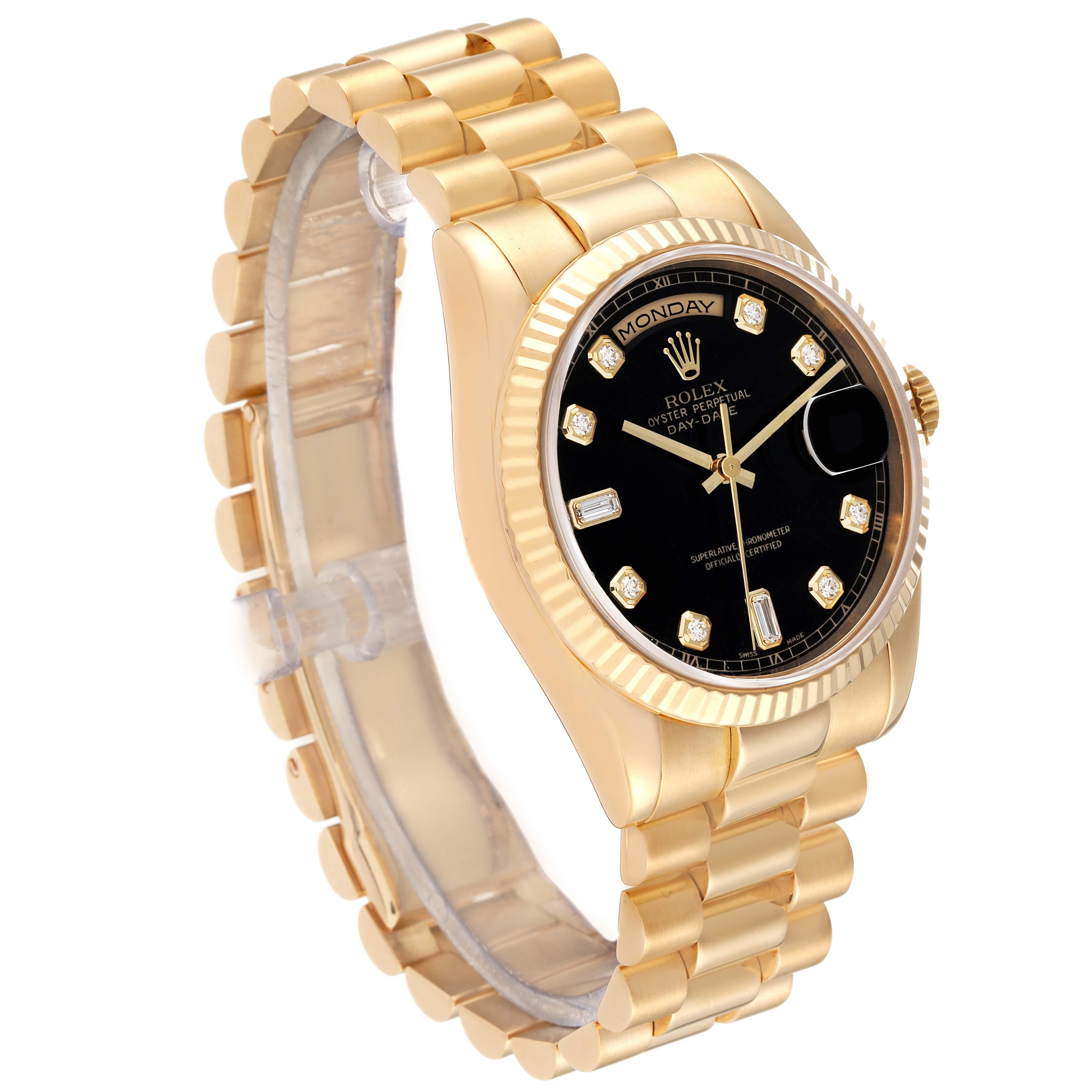 Rolex President Day Date Yellow Gold Black Diamond Dial Mens Watch 118238 2
