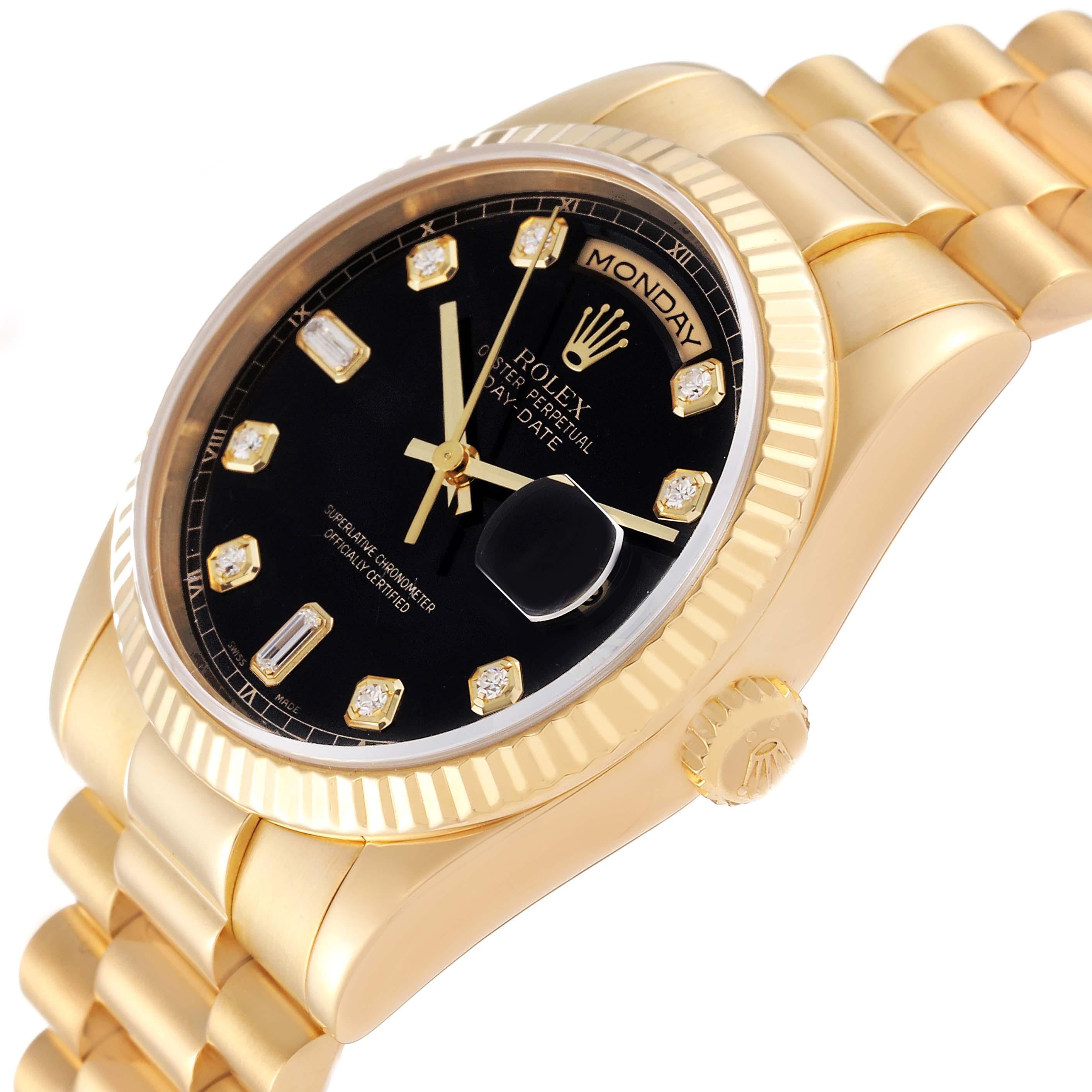 Rolex President Day Date Yellow Gold Black Diamond Dial Mens Watch 118238 3