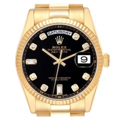Rolex President Day Date Yellow Gold Black Diamond Dial Mens Watch 118238