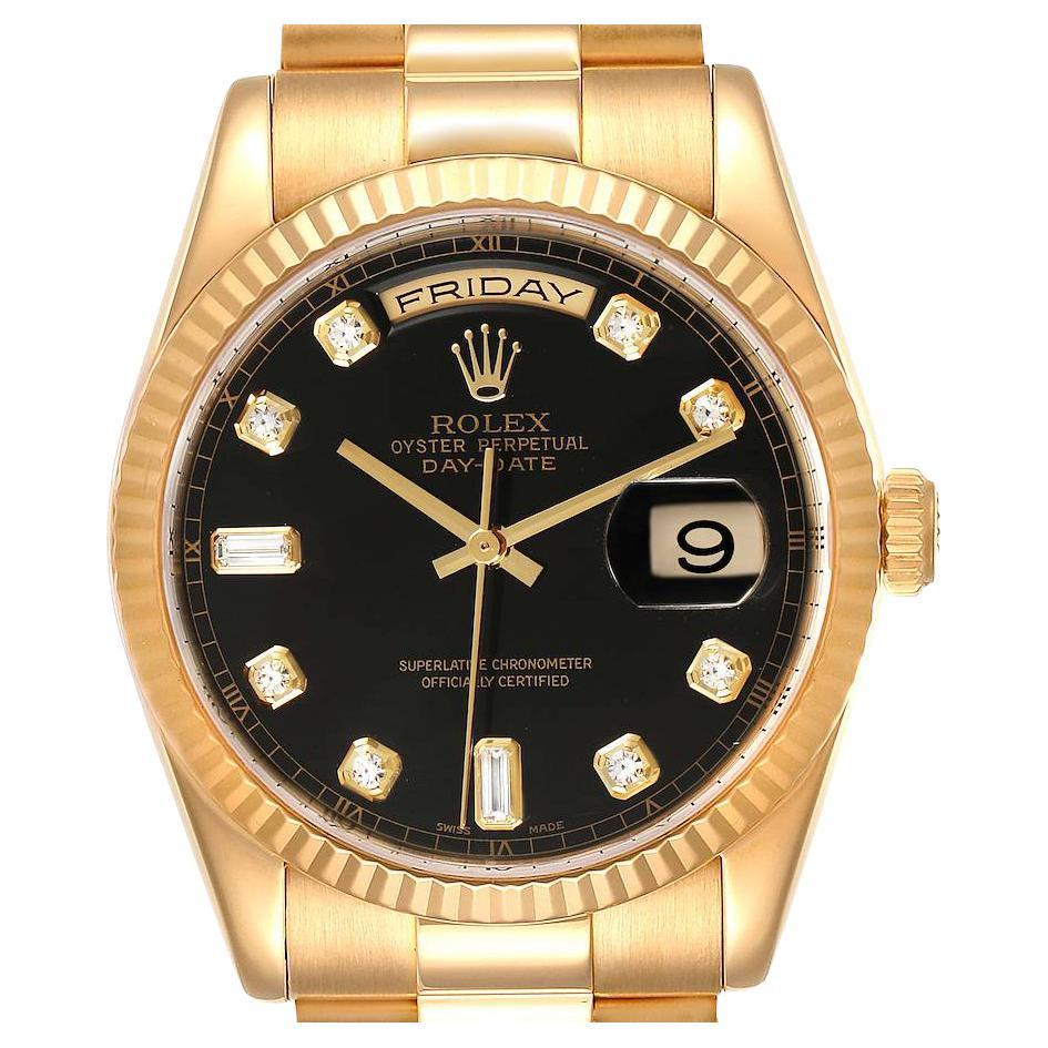 Rolex President Day Date Yellow Gold Black Diamond Dial Mens Watch 118238 For Sale