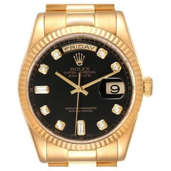 Rolex President Day Date Yellow Gold Black Diamond Dial Mens Watch 118238