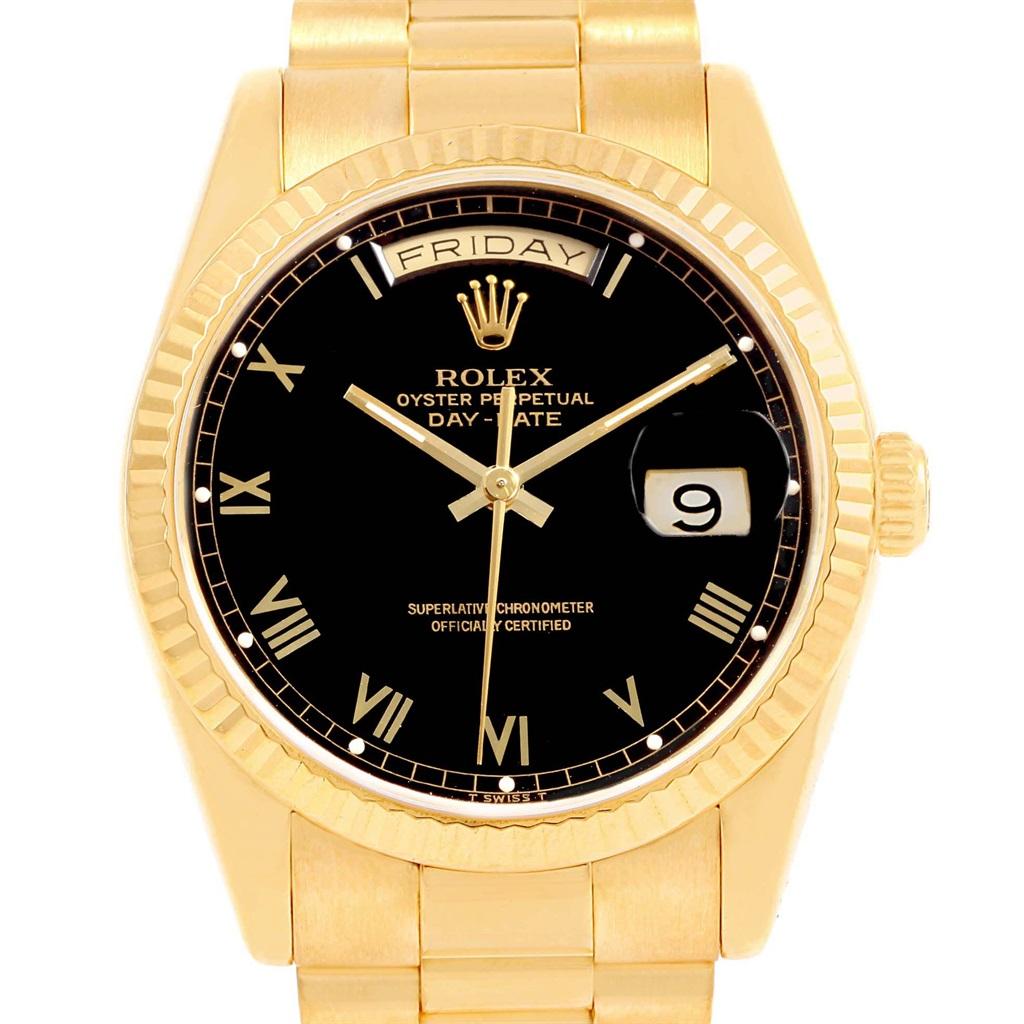 Rolex President Day-Date Yellow Gold Black Roman Dial Men’s Watch 18238