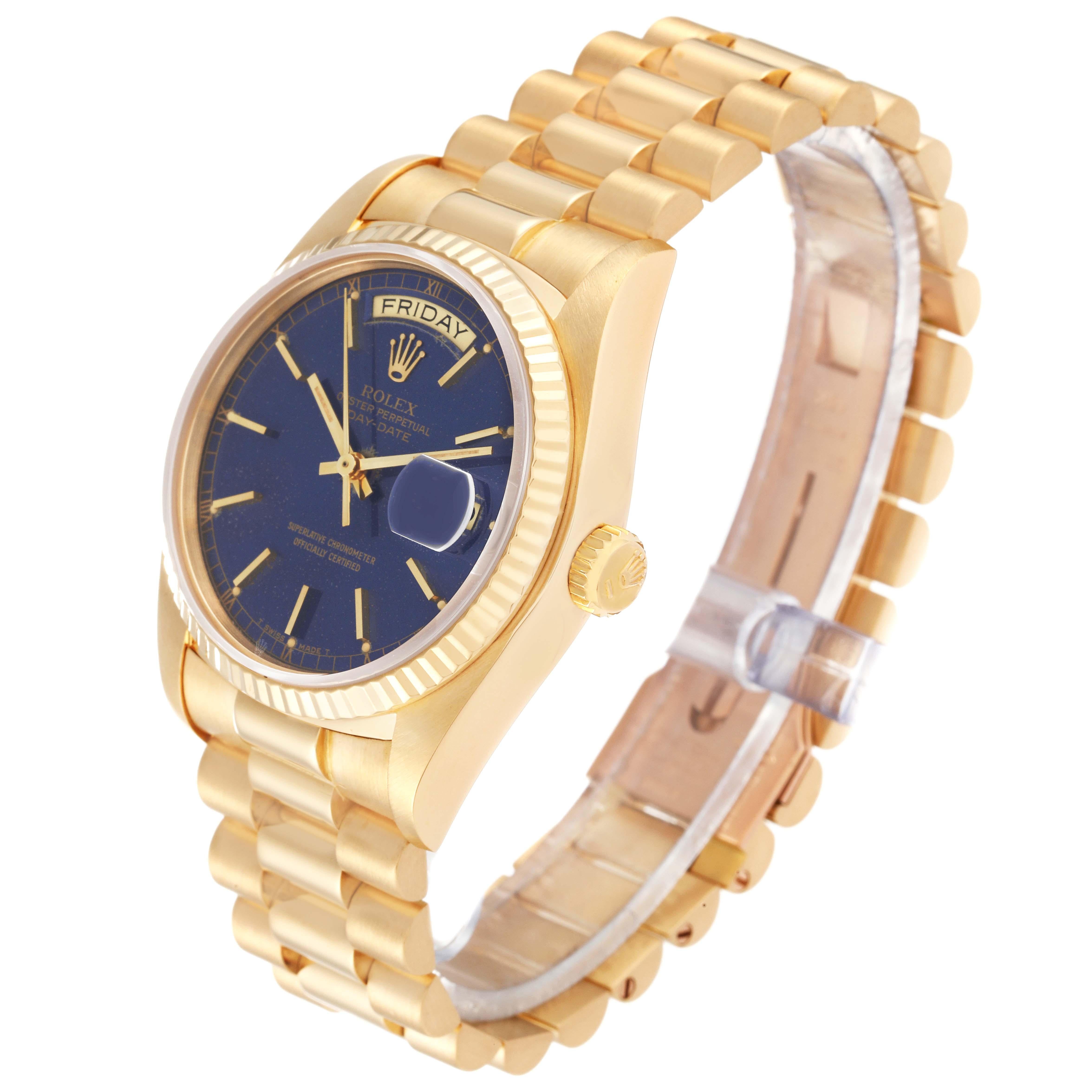 Rolex President Day-Date Yellow Gold Blue Dial Mens Watch 18038 For Sale 4