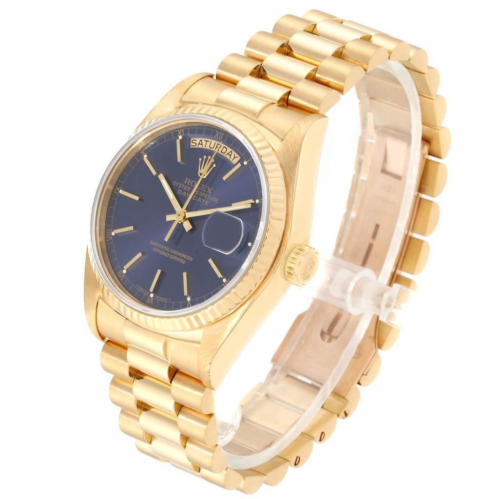 Rolex President Day-Date Yellow Gold Blue Dial Men's Watch 18038 In Excellent Condition In Atlanta, GA