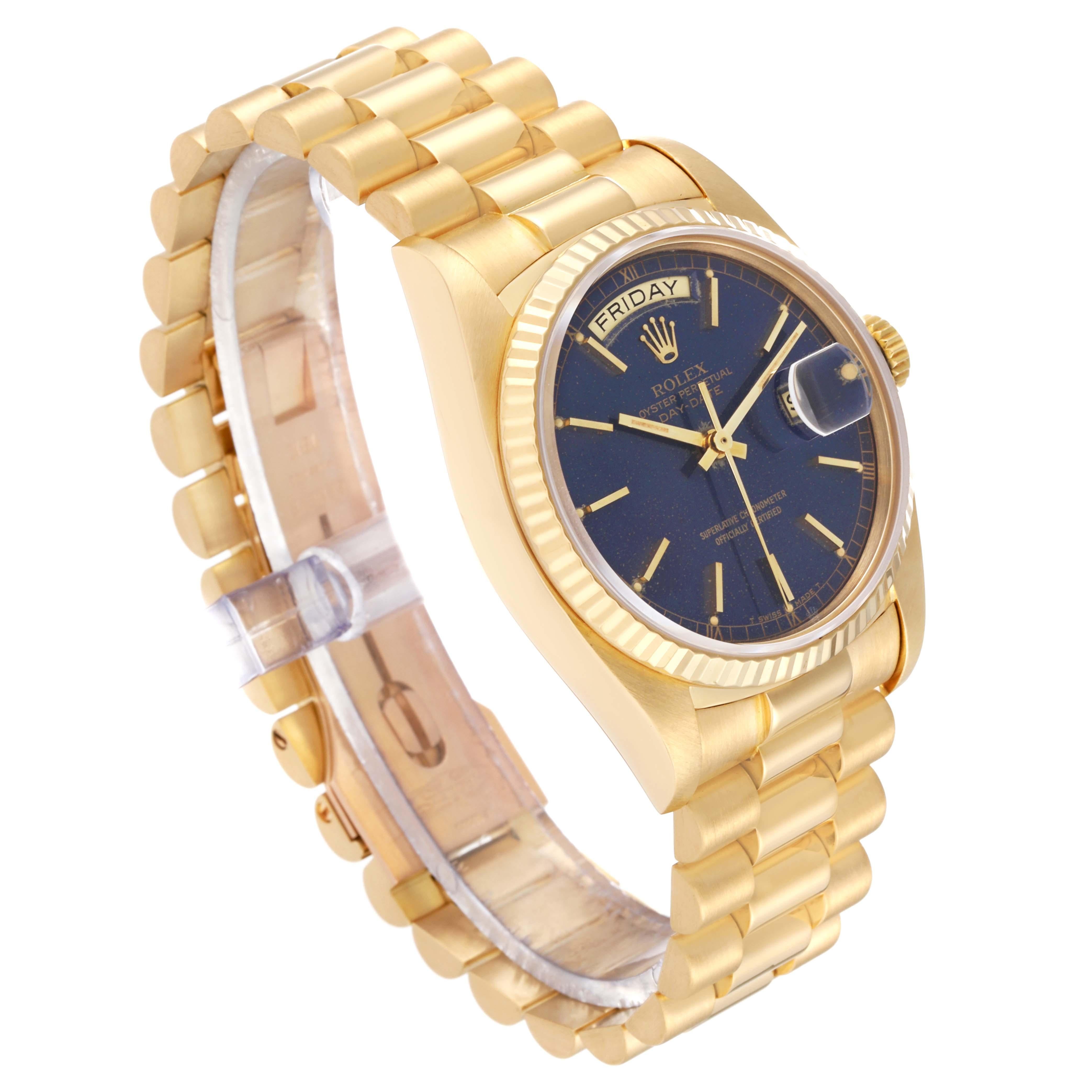 Men's Rolex President Day-Date Yellow Gold Blue Dial Mens Watch 18038 For Sale