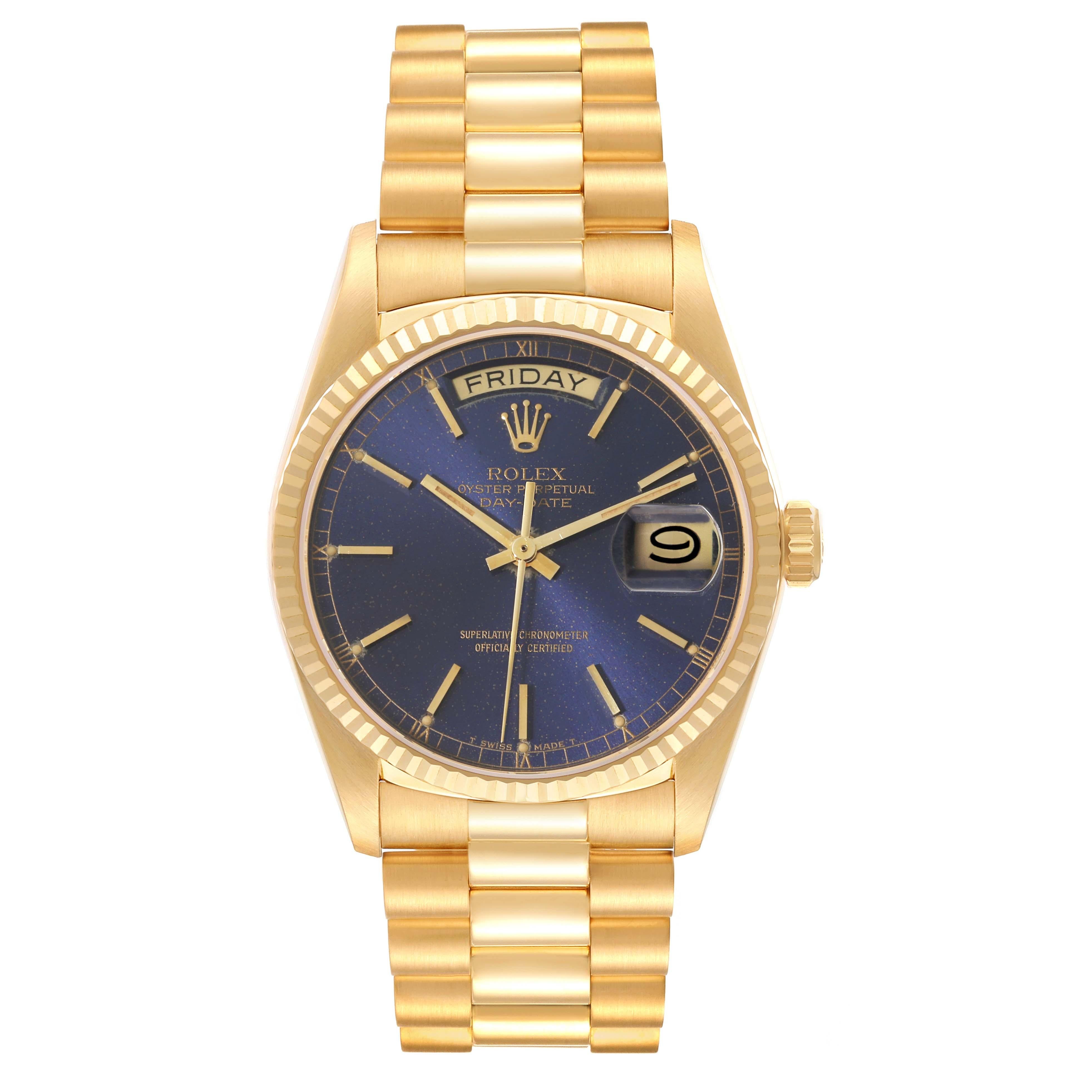 Rolex President Day-Date Yellow Gold Blue Dial Mens Watch 18038 For Sale 3