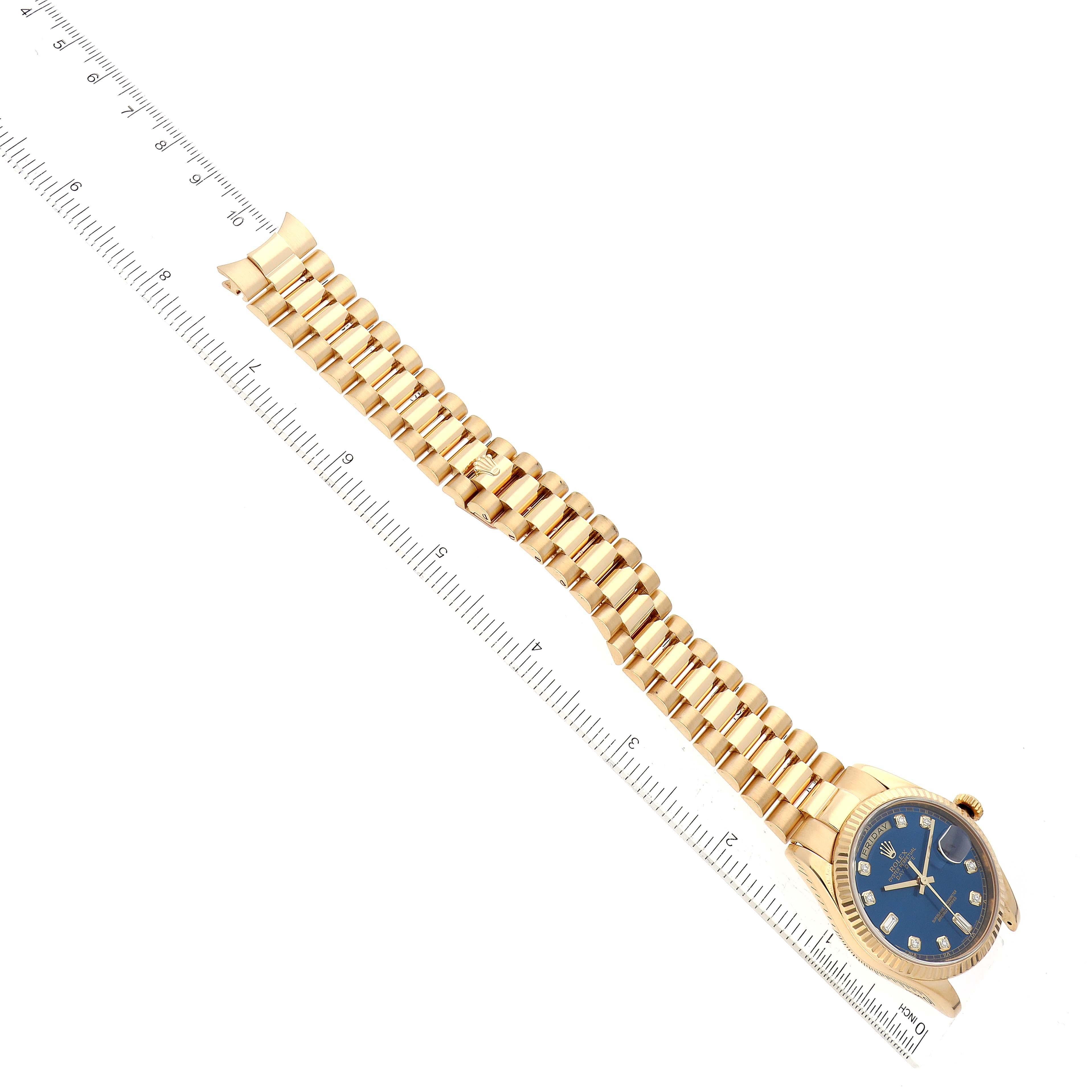 Rolex President Day Date Yellow Gold Blue Diamond Dial Mens Watch 118238 For Sale 7