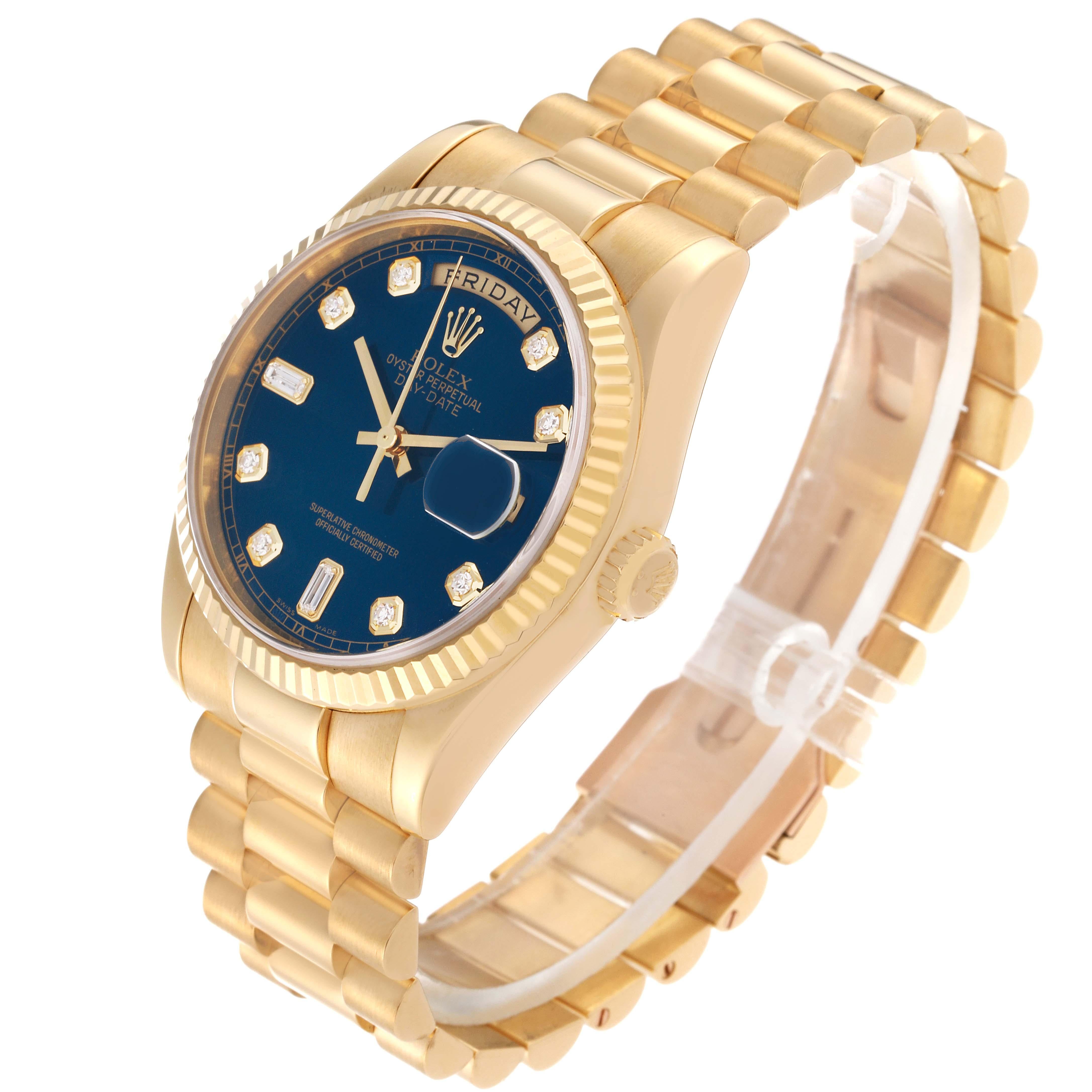 Men's Rolex President Day Date Yellow Gold Blue Diamond Dial Mens Watch 118238 For Sale