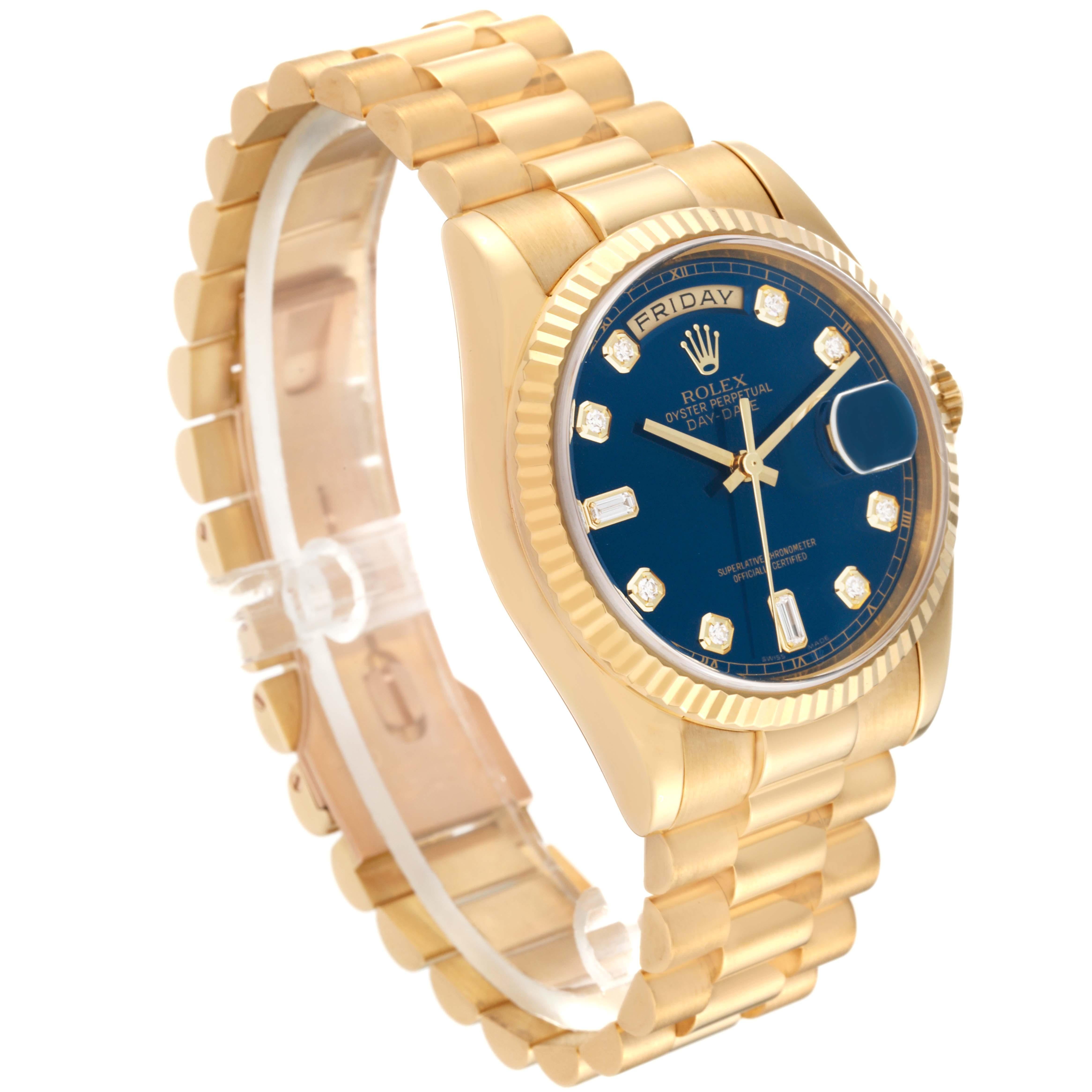 Rolex President Day Date Yellow Gold Blue Diamond Dial Mens Watch 118238 For Sale 3
