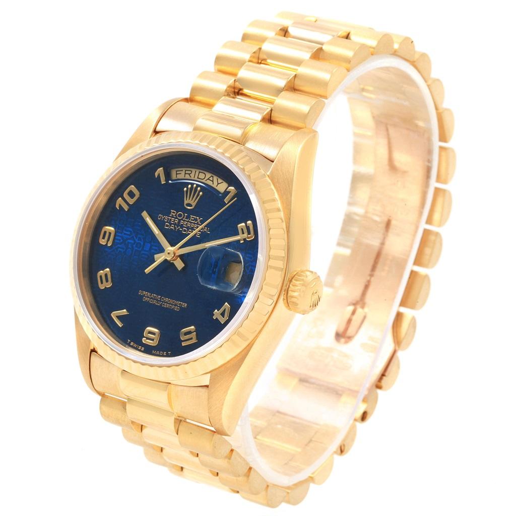 Rolex President Day-Date Yellow Gold Blue Jubilee Dial Men's Watch 18238 In Excellent Condition For Sale In Atlanta, GA