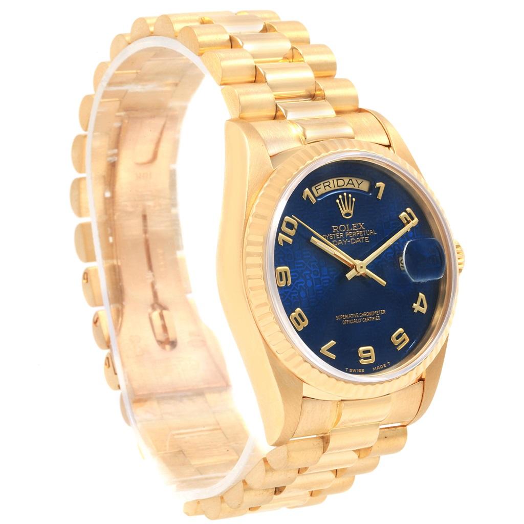 Rolex President Day-Date Yellow Gold Blue Jubilee Dial Men's Watch 18238 For Sale 2