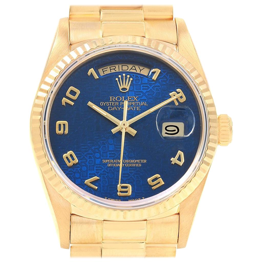 Rolex President Day-Date Yellow Gold Blue Jubilee Dial Men's Watch 18238 For Sale