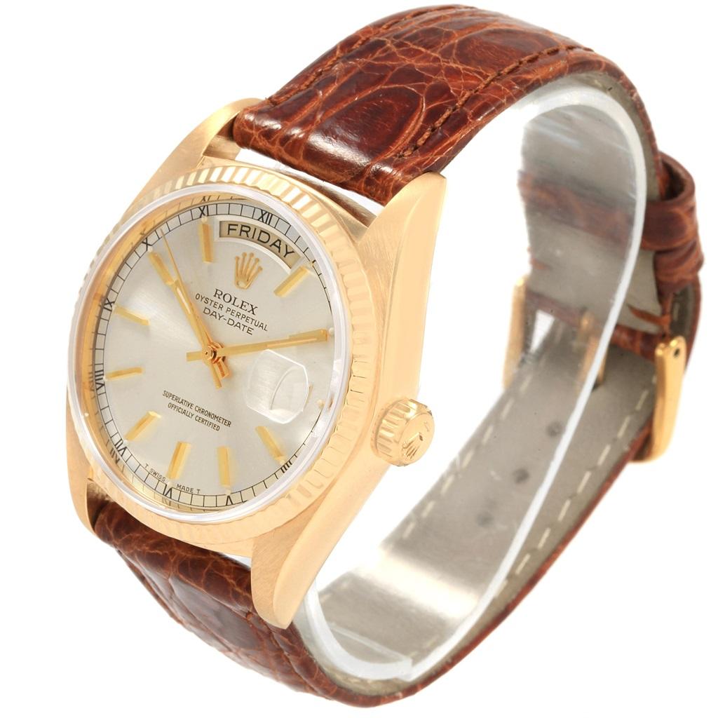 Rolex President Day-Date Yellow Gold Brown Strap Men's Watch 18038 1