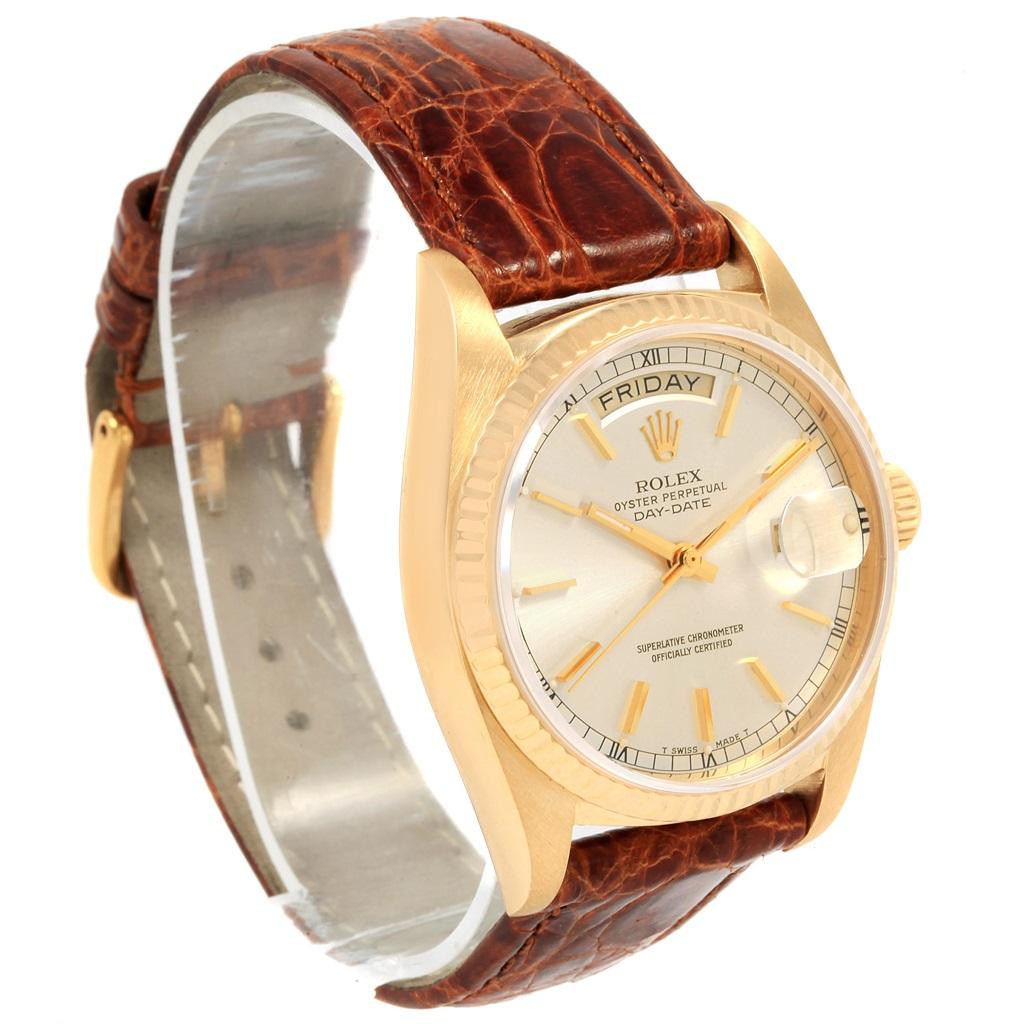 Rolex President Day-Date Yellow Gold Brown Strap Men's Watch 18038 2