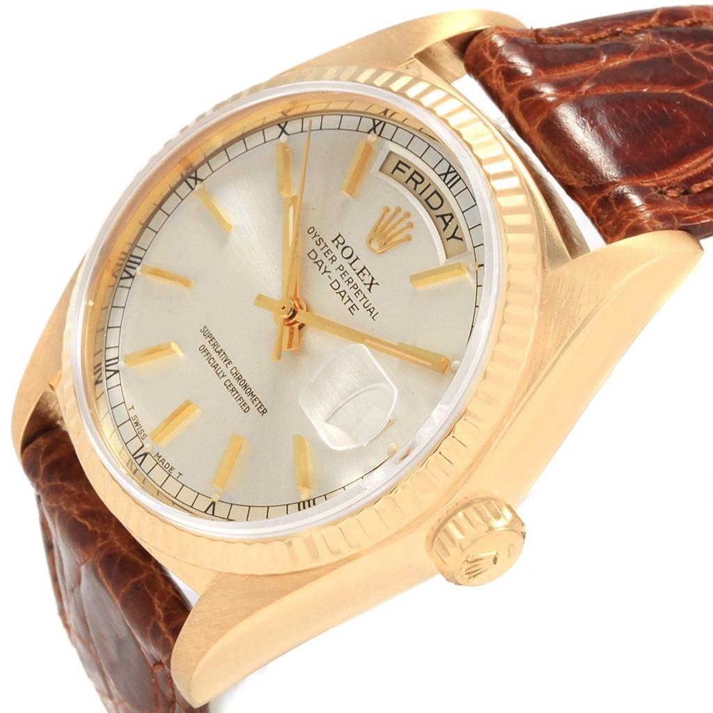 Rolex President Day-Date Yellow Gold Brown Strap Men's Watch 18038 3