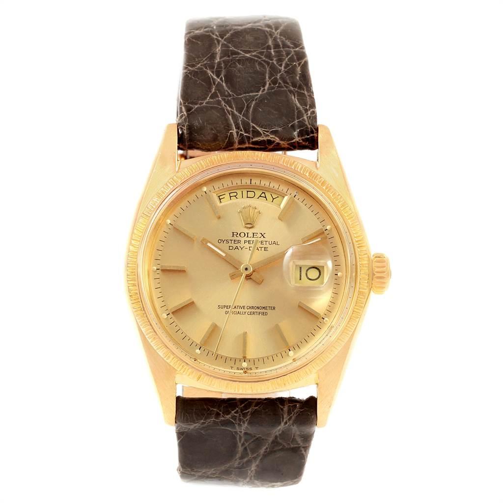 Rolex President Day-Date Yellow Gold Brown Strap Men's Watch, 1807 In Good Condition For Sale In Atlanta, GA