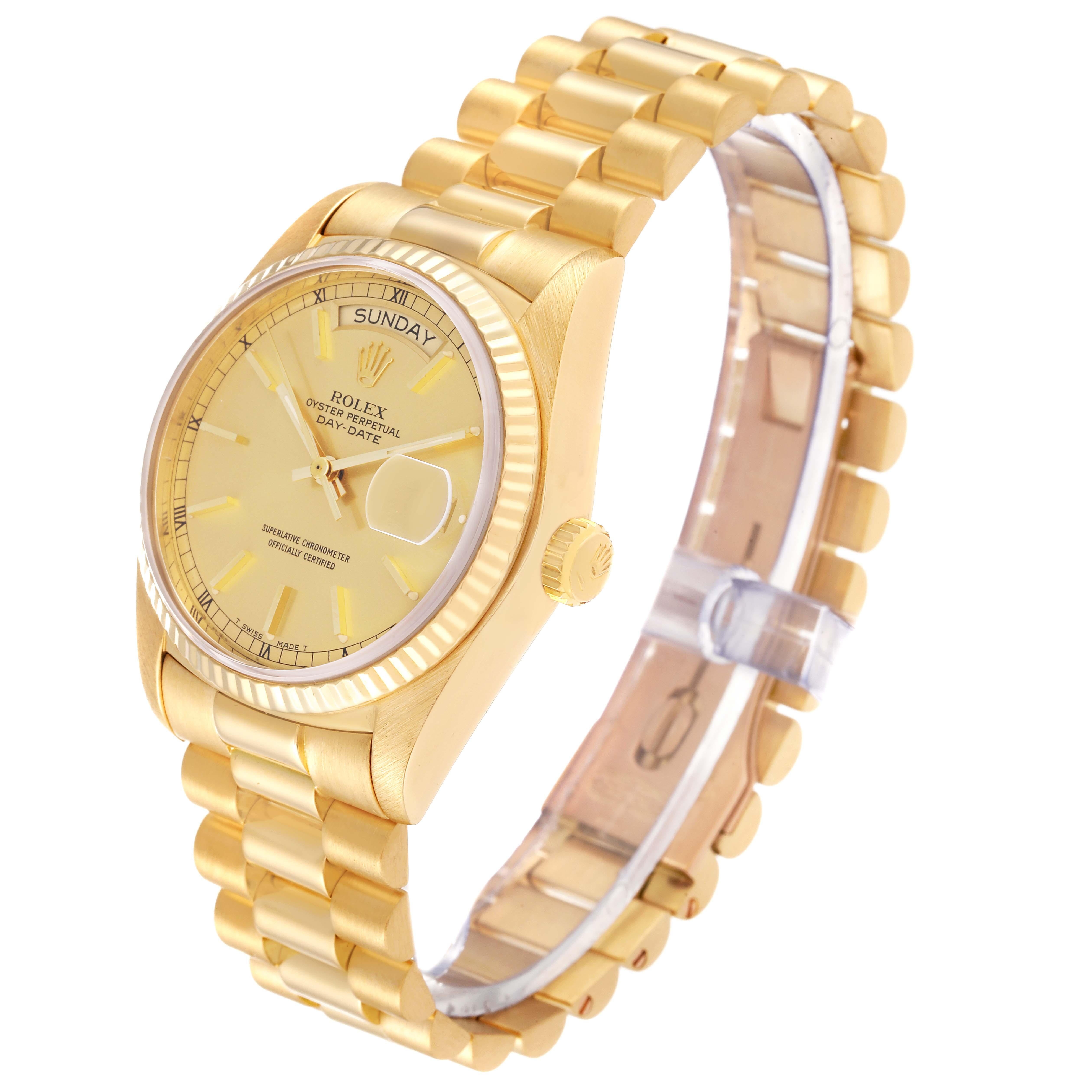 Men's Rolex President Day-Date Yellow Gold Champagne Dial Mens Watch 18038 Box Papers