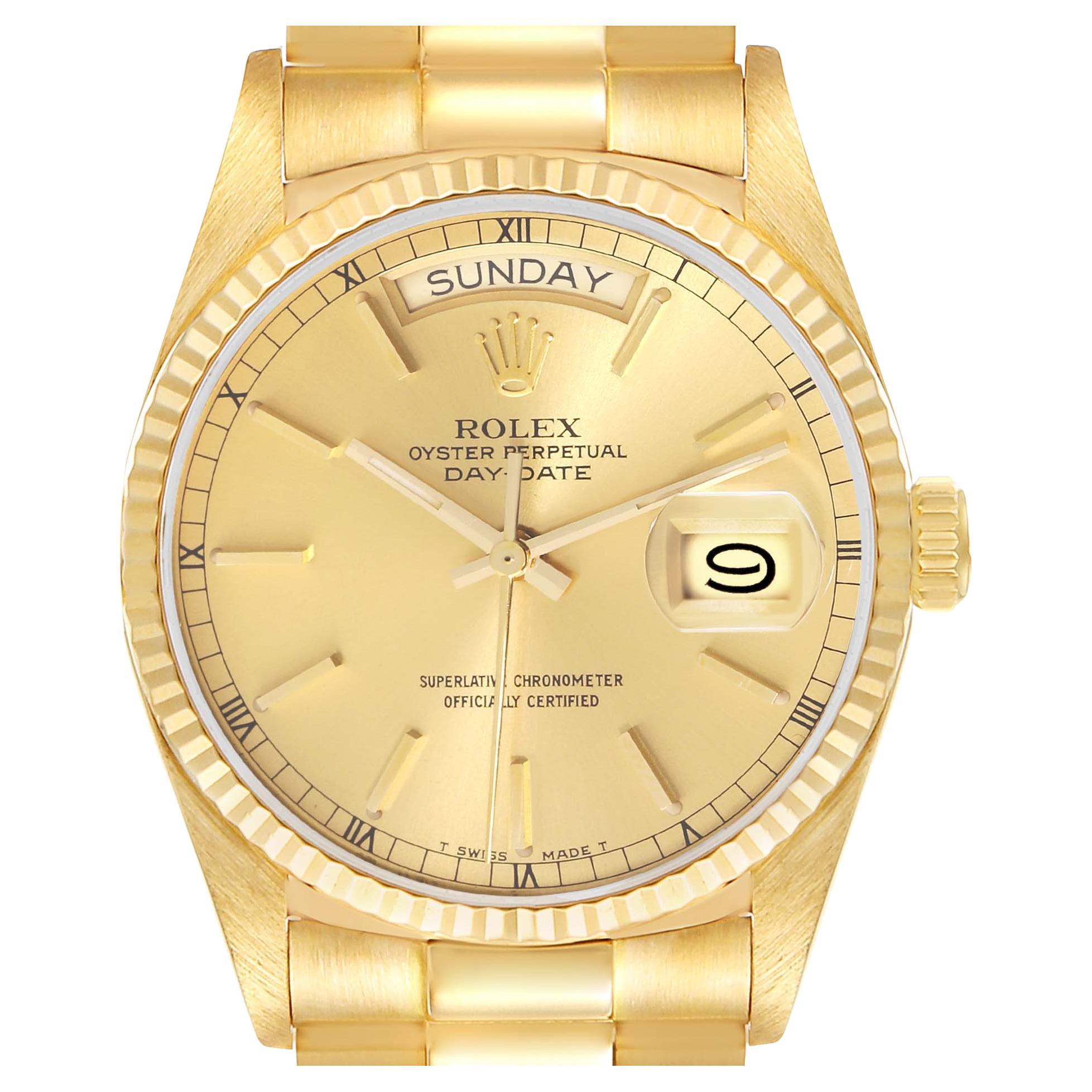 Rolex President Day-Date Yellow Gold Champagne Dial Mens Watch 18038 Box Papers