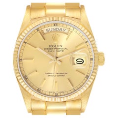 Rolex President Day-Date Yellow Gold Champagne Dial Mens Watch 18038 Box Papers