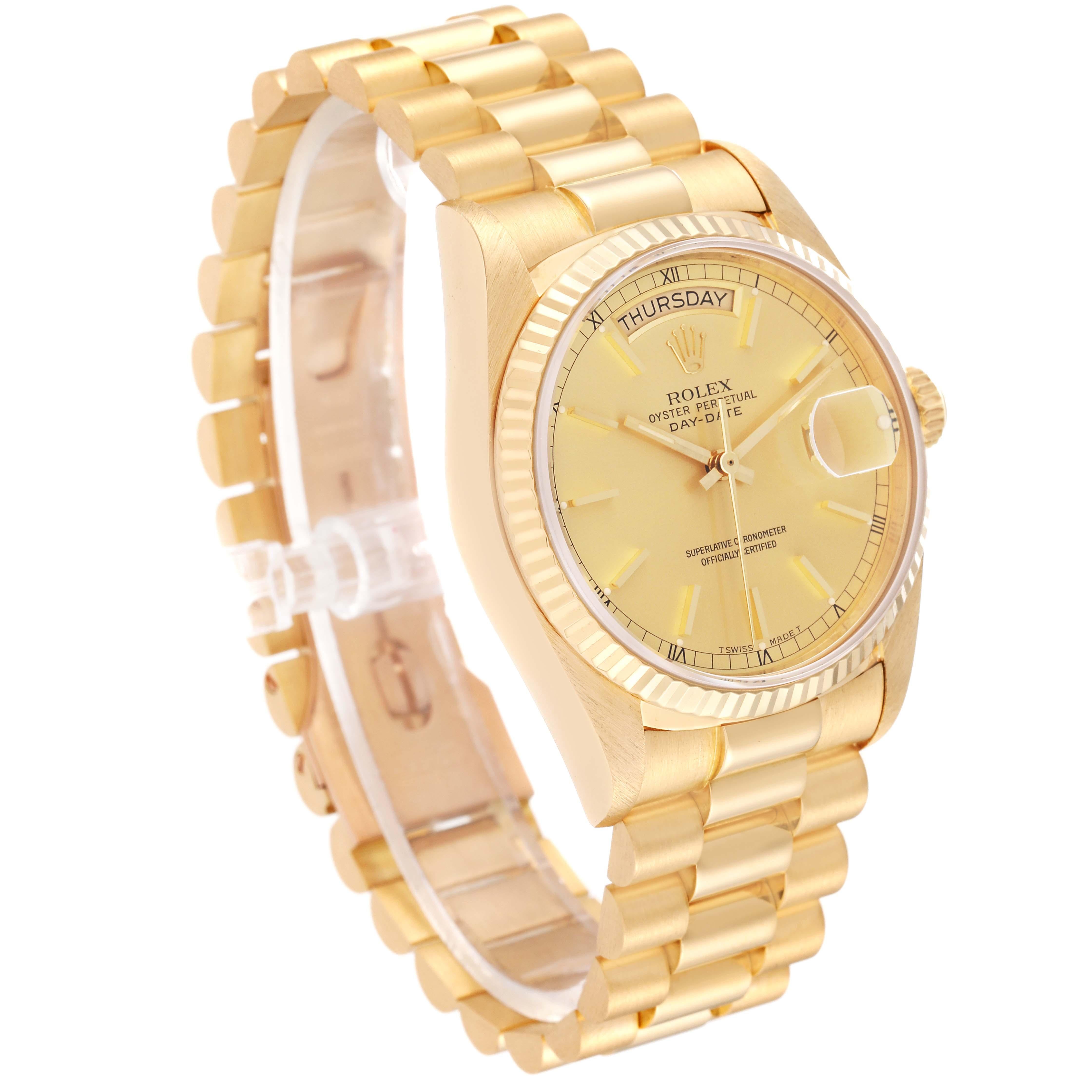 Rolex President Day-Date Yellow Gold Champagne Dial Mens Watch 18038 In Excellent Condition For Sale In Atlanta, GA