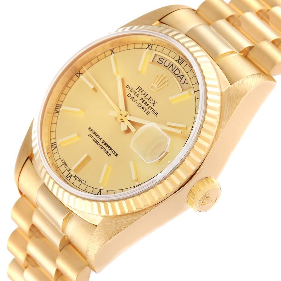 Rolex President Day-Date Yellow Gold Champagne Dial Mens Watch 18038 In Excellent Condition In Atlanta, GA