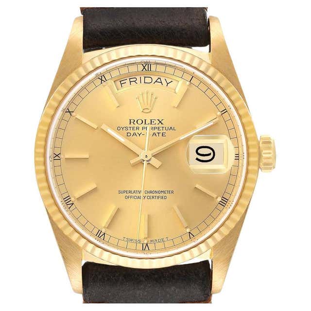 Rolex Day-Date Gents Gold Maroon Vignette Diamond Dial 18038 Automatic ...