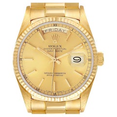Rolex President Day-Date Yellow Gold Champagne Dial Mens Watch 18038 Papers